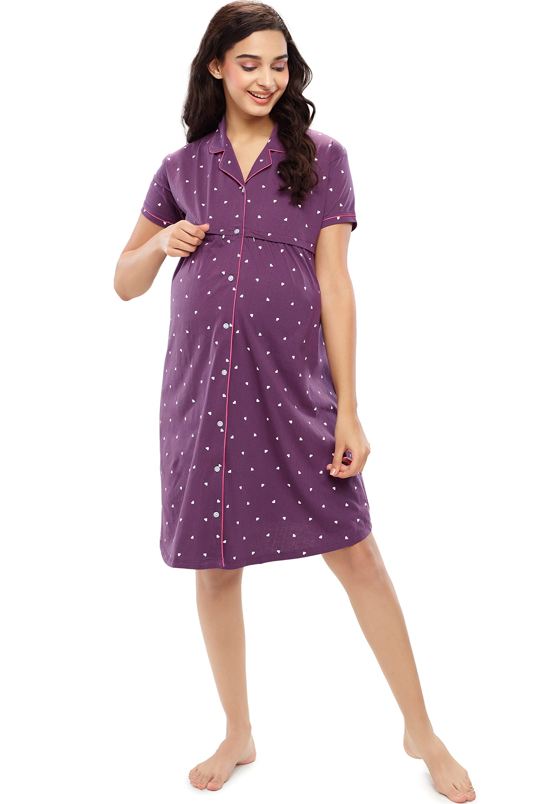 ZEYO Women's Maternity Nighty - Purple - Image 5
