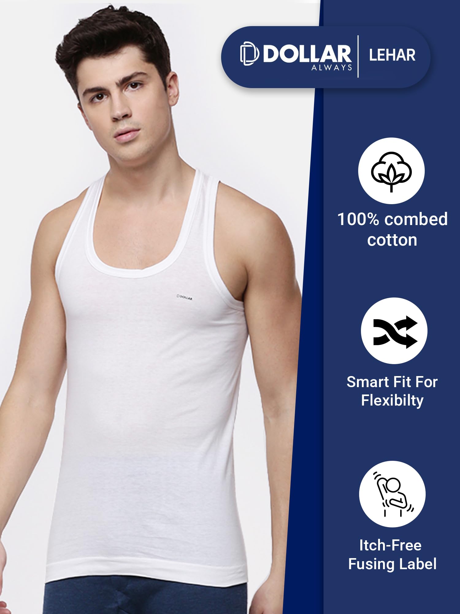 Dollar Lehar Men Combed Cotton Vest - White - Image 5