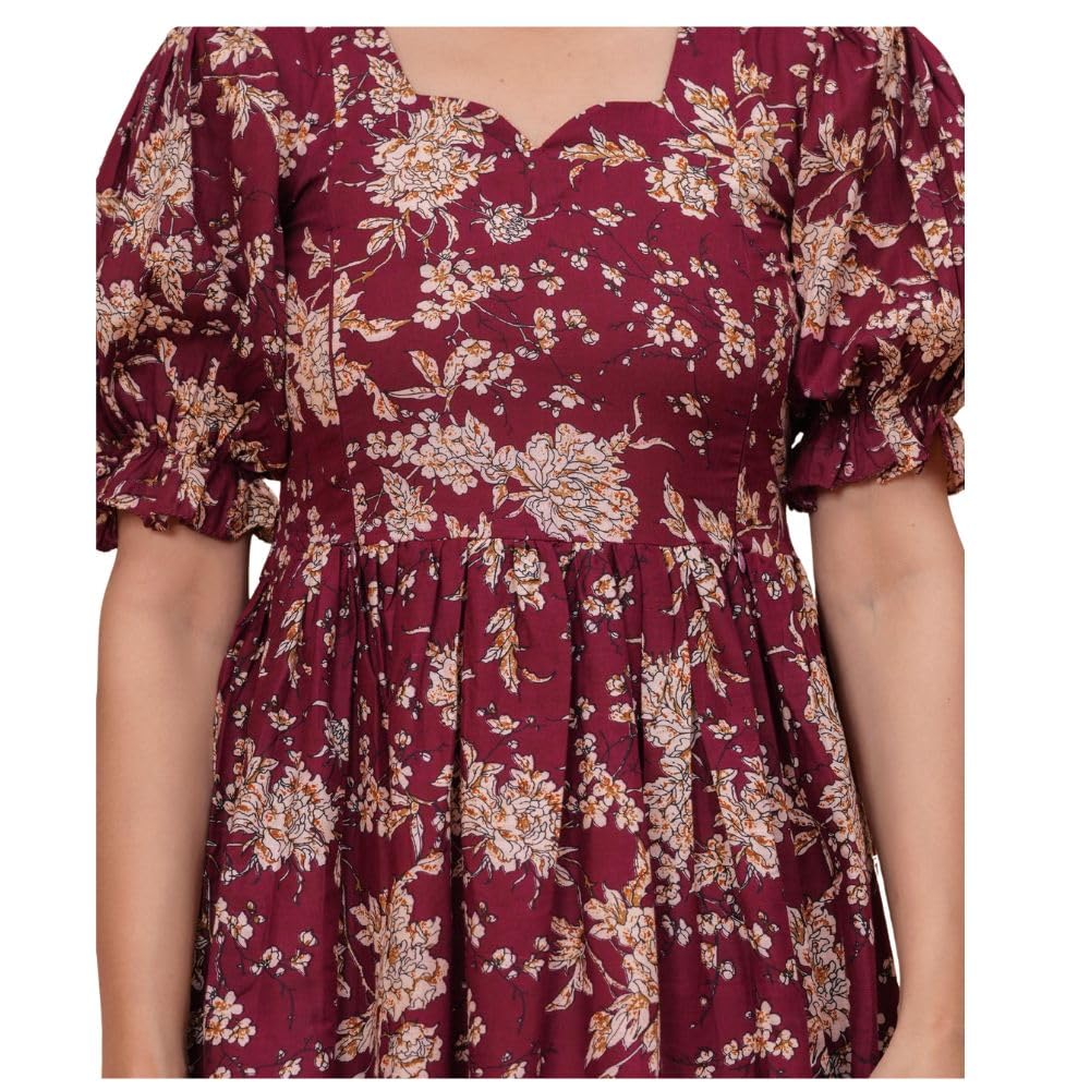 GarbGlide Women's Cotton Floral Anarkali Kurti - Maroon - Image 2