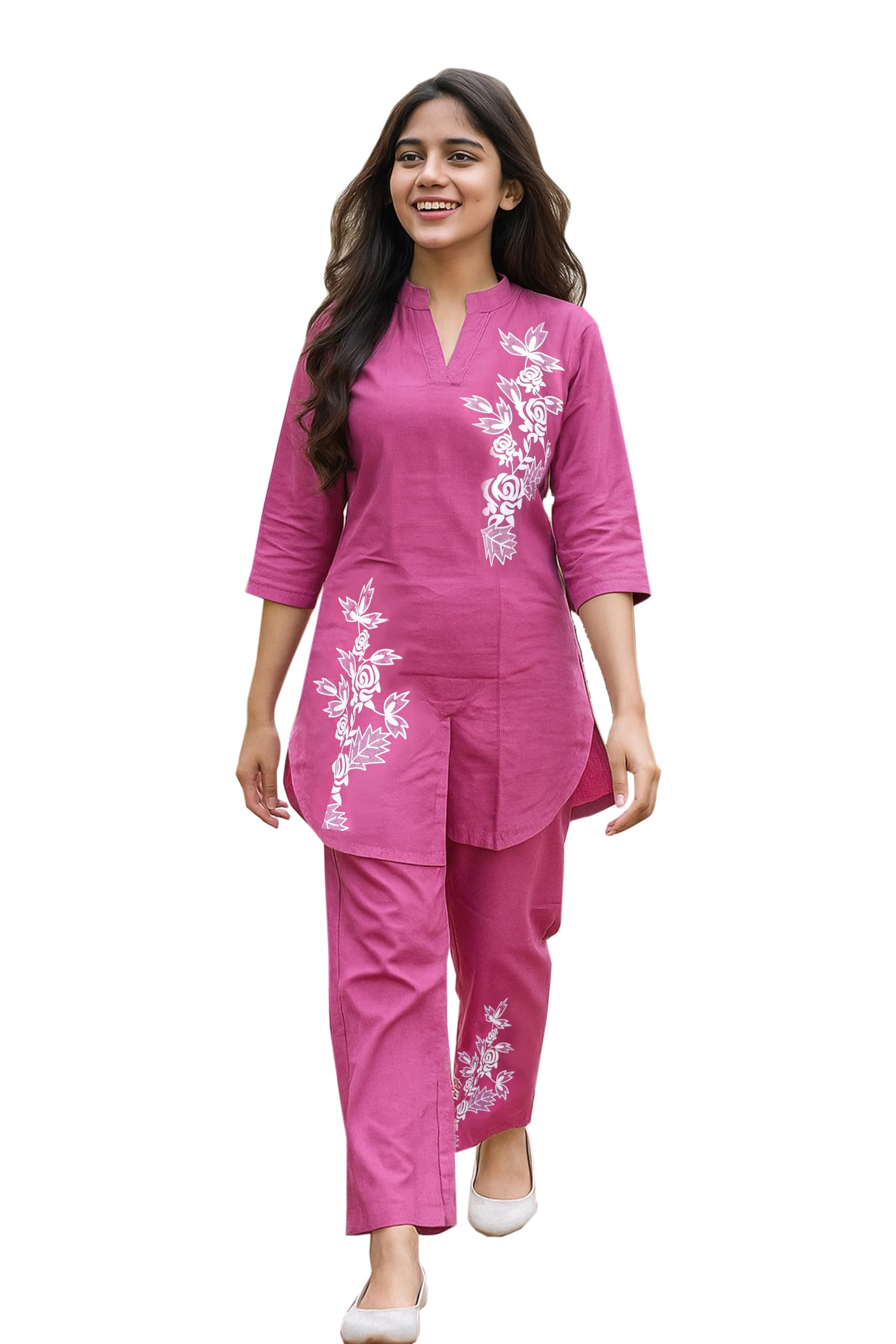 Sevgi Girl Cotton Kurta Pant Set - Floral Print Pink