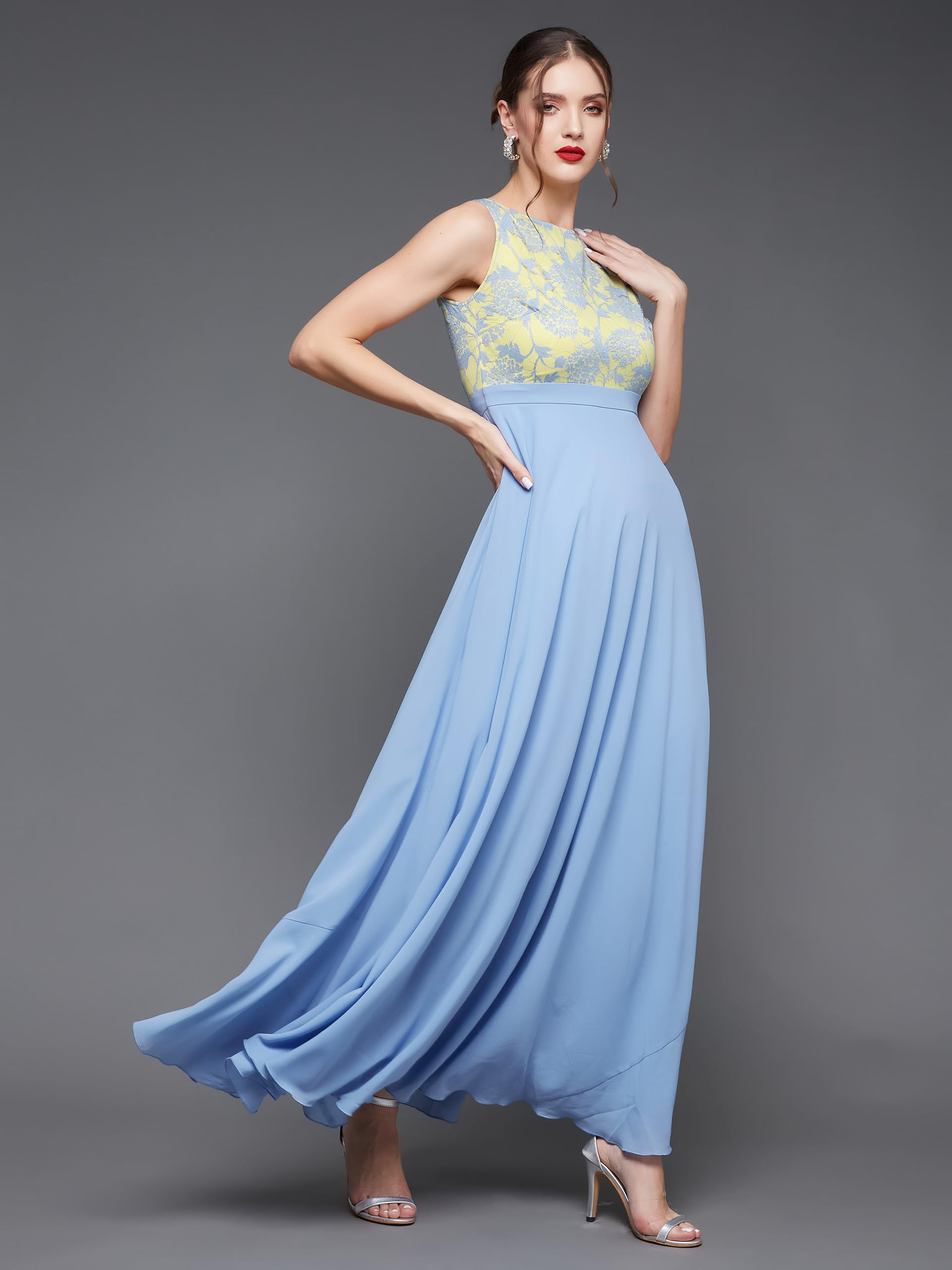 Miss Chase Women's Georgette Floral Maxi Dress - Sky Blue - Image 3