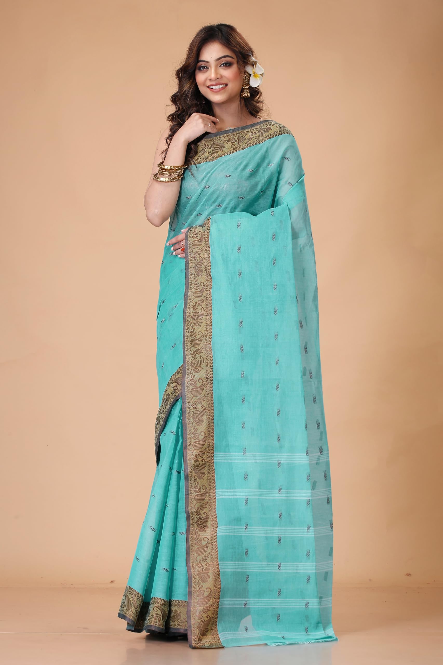 GarbGlide Women's Tant Saree - Cotton - Image 2