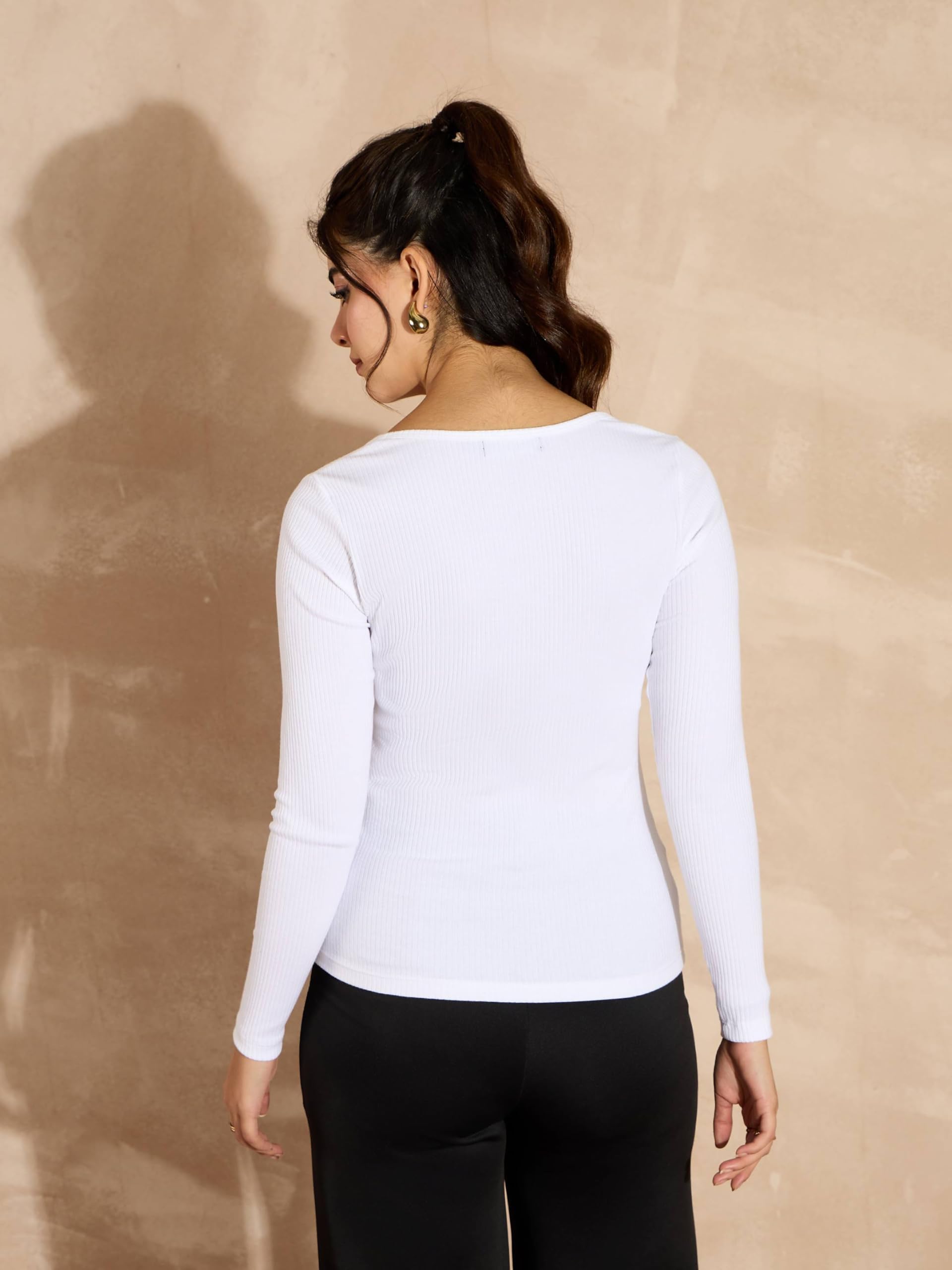 Sassafras Women's White Ribbed Square Neck Top - Image 3