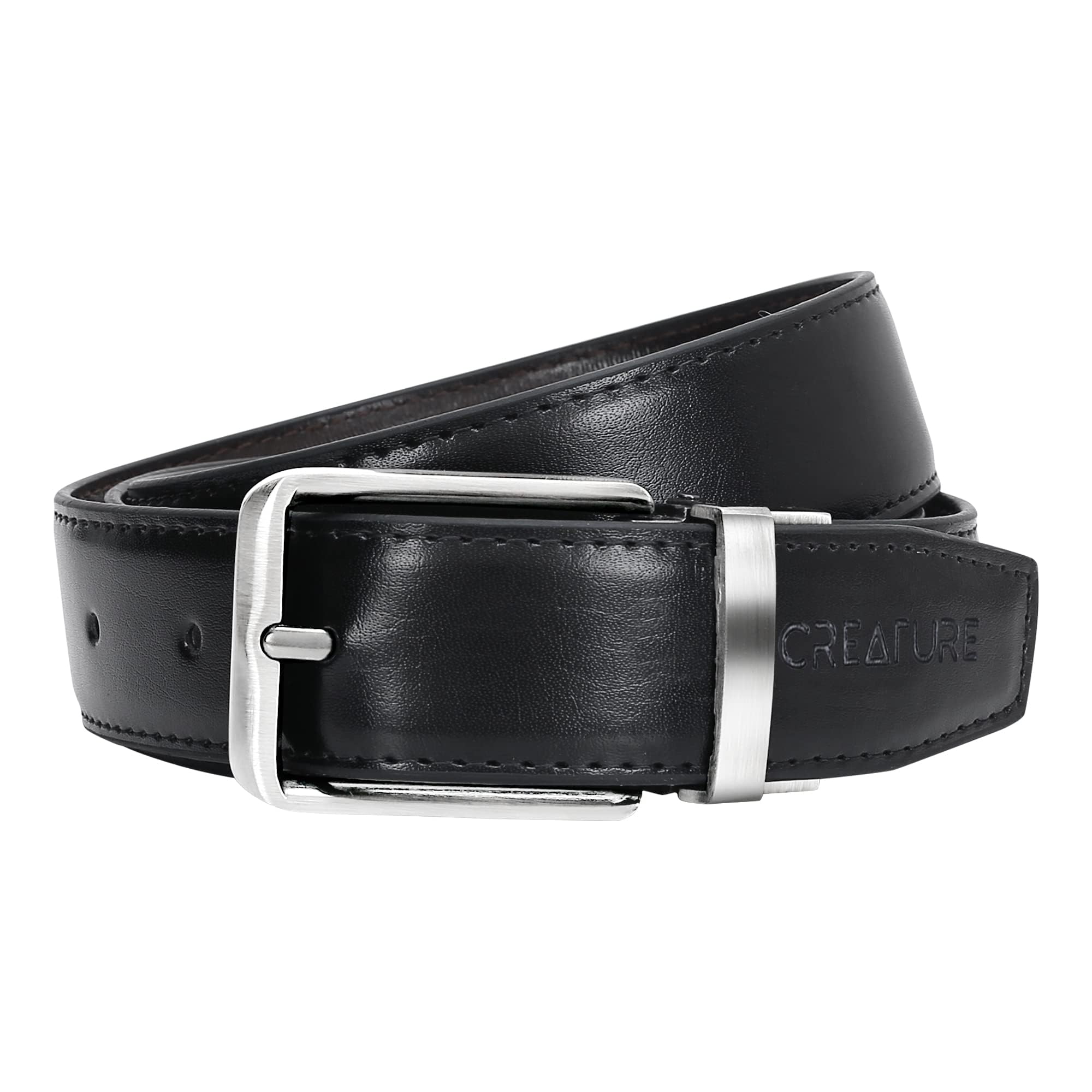 CREATURE Men Reversible Shiny Pu-Leather Formal Belts - Black Brown - Image 5