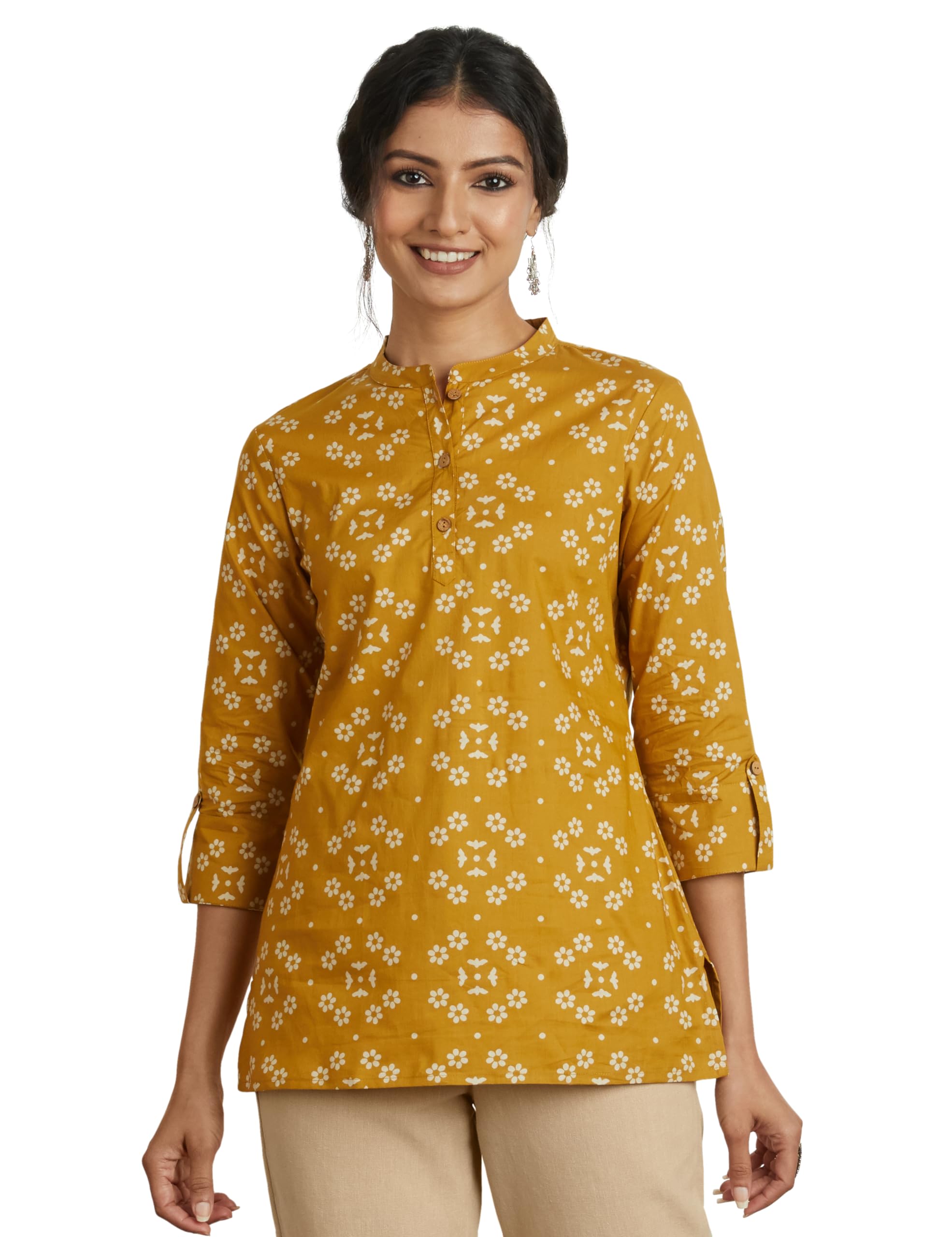 Myx Women's Printed Cotton Kurti - Ochre