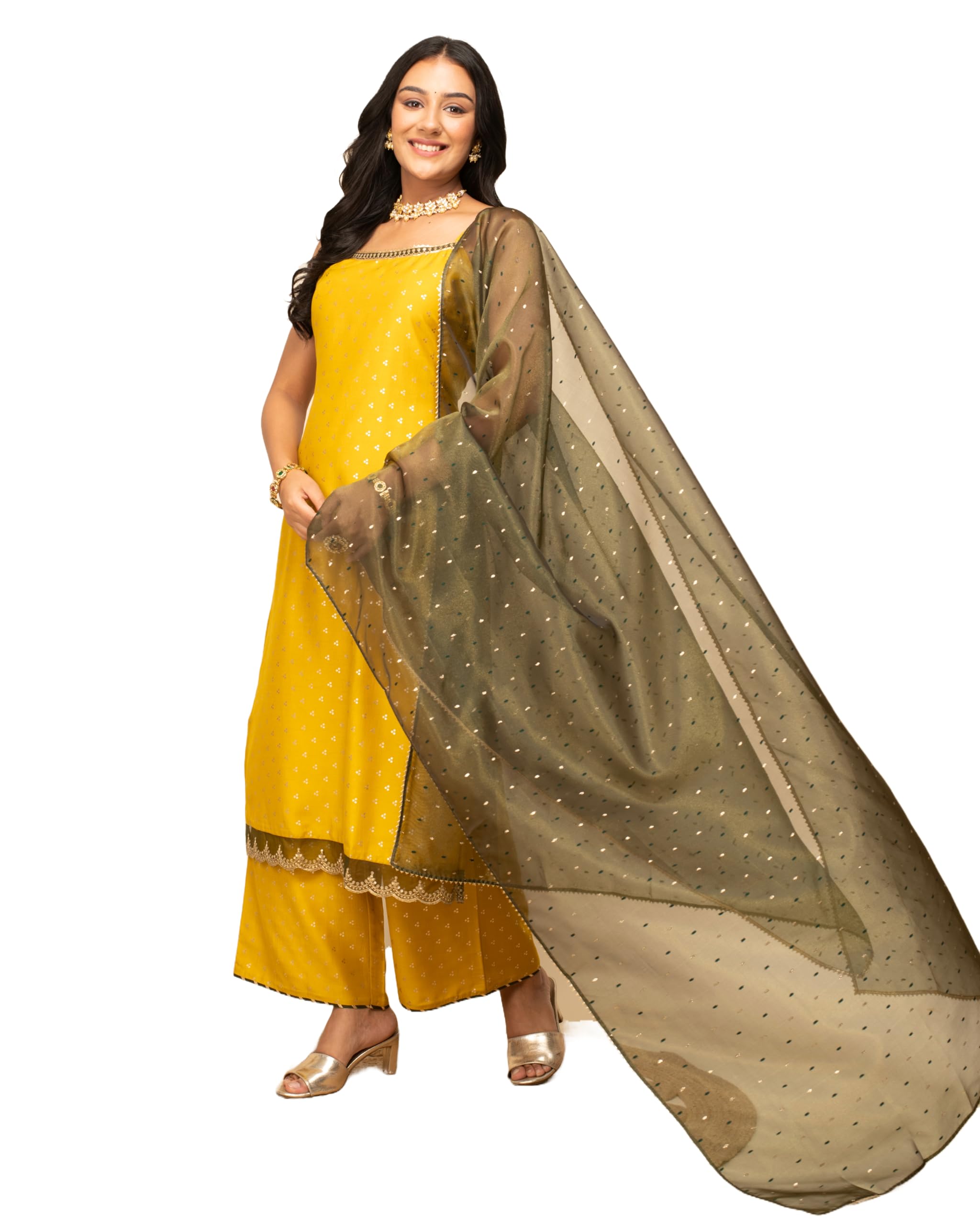FIORRA Women's Yellow Silk Blend Kurta Set - Image 2