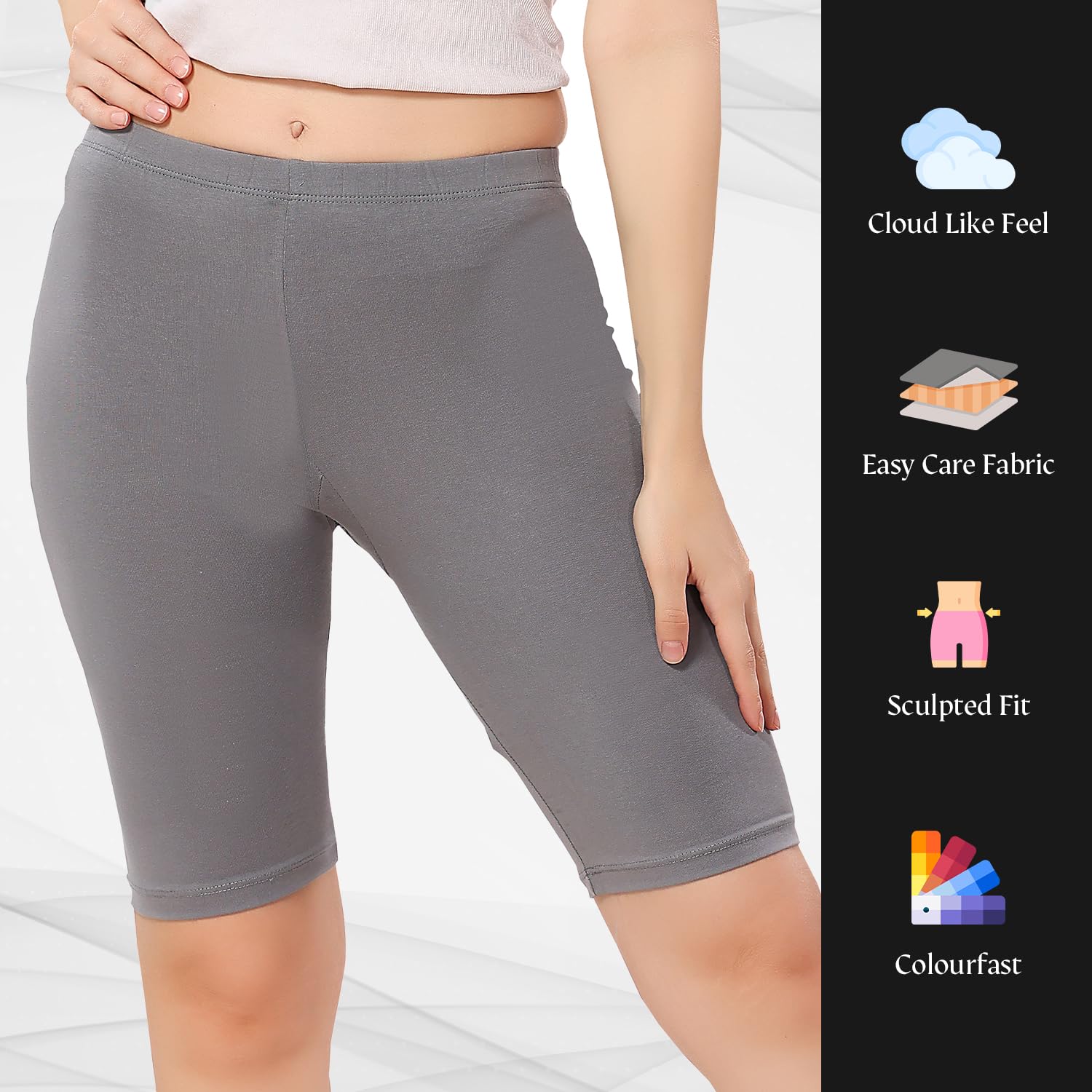 TRASA Women's Dark Grey Biker Shorts - Image 4