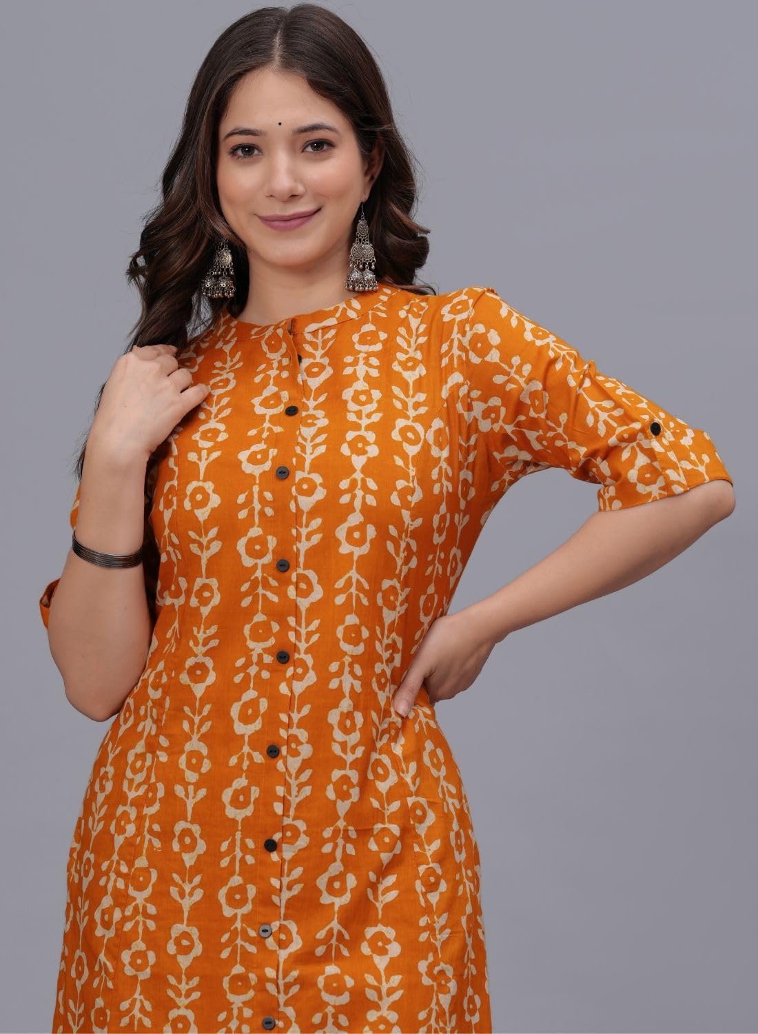 rytras Women's Pure Cotton Printed A-Line Kurta Set - Mustard - Image 5