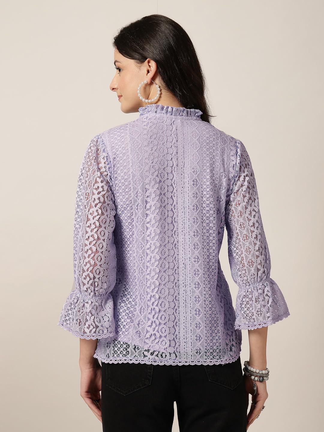 Style Quotient Women Lavender Lace Top - Image 4
