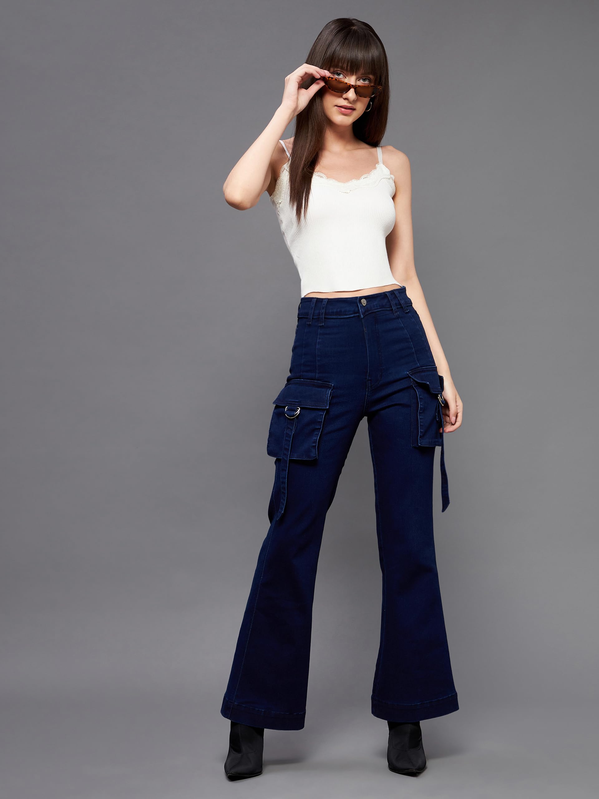 Miss Chase Navy Blue Flared Jeans for Women - Image 2