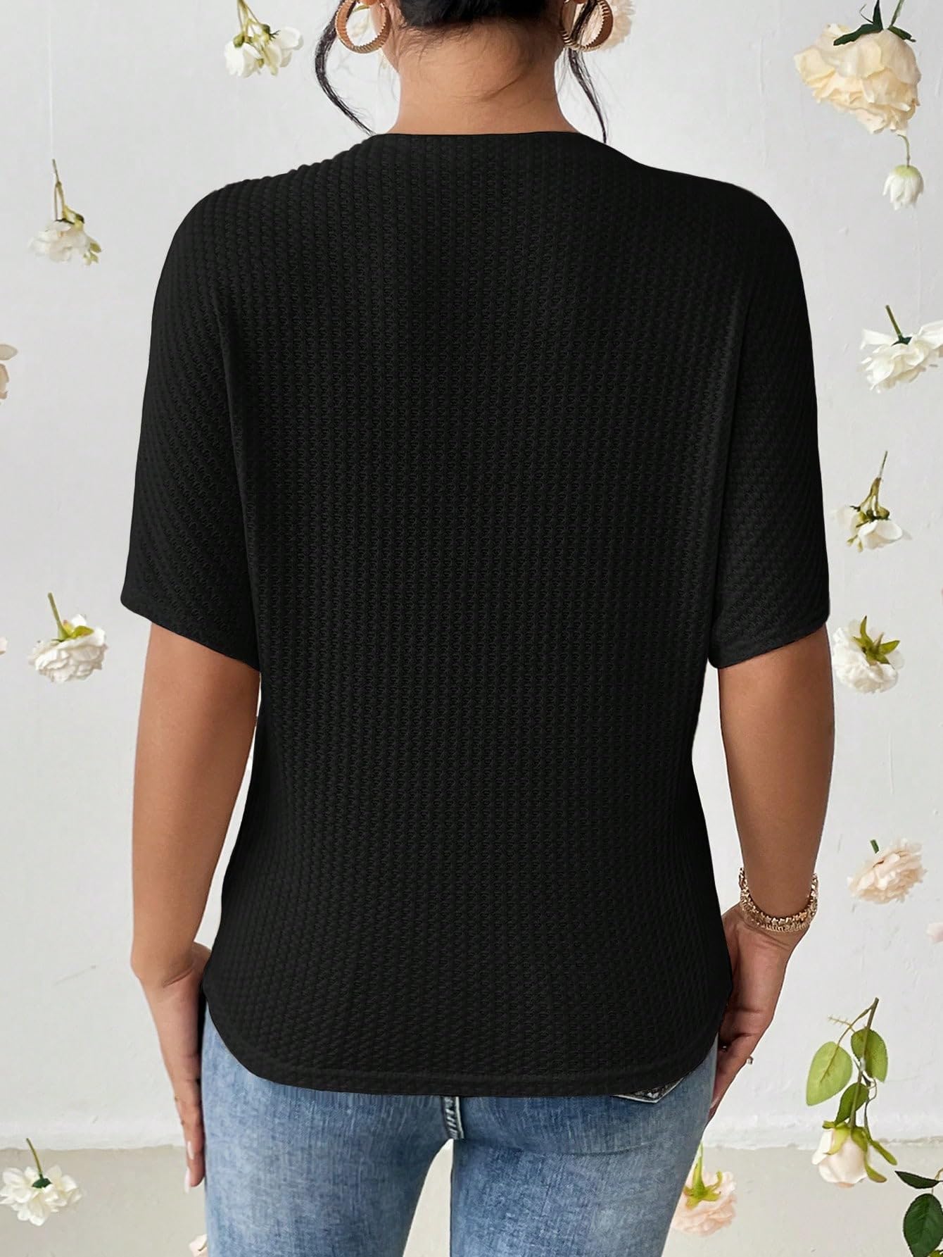 Zilcon Women's Waffle Knit Tunic Top - Black - Image 2