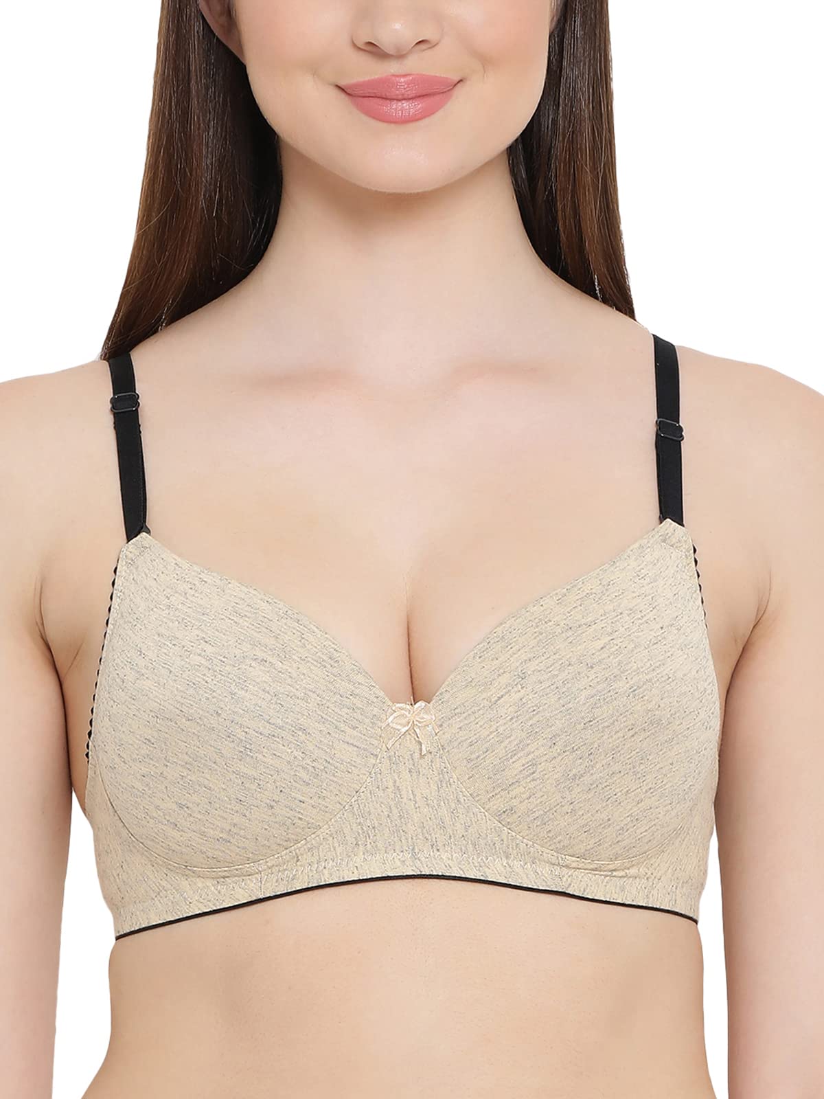 Clovia Women's Cotton Padded Non-Wired Push-Up T-Shirt Bra - Beige