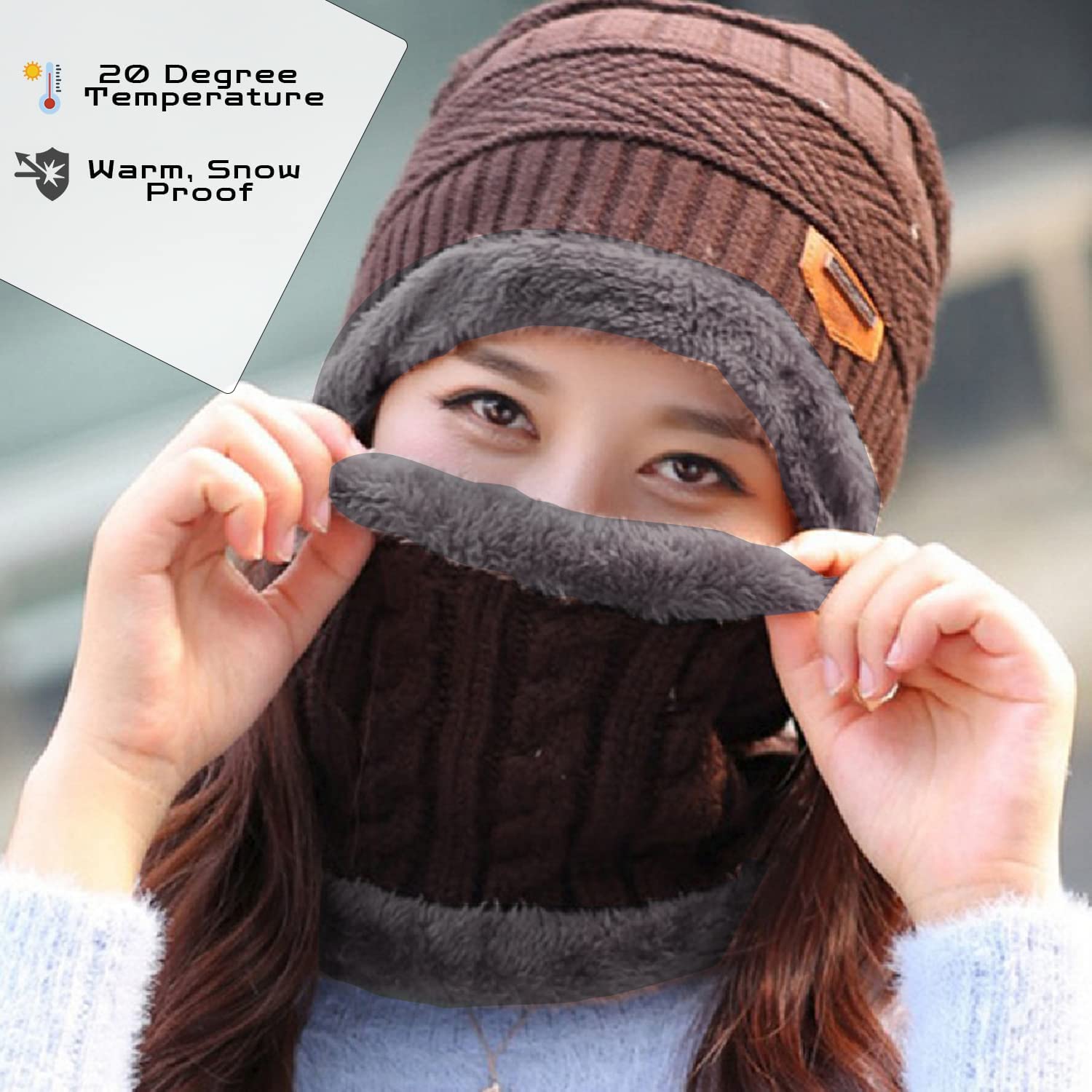 FF Woolen Cap with Neck Muffler for Men & Women - Multicolor - Image 4