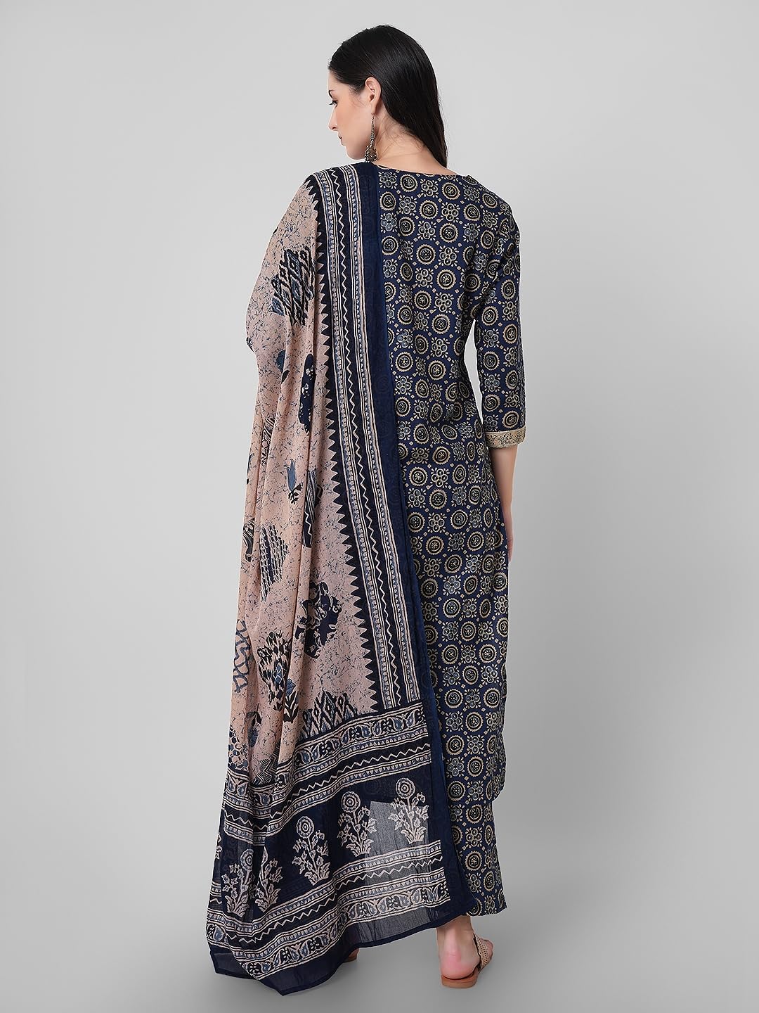 Arayna Women Cotton Block Printed Kurta Set - Blue - Image 5