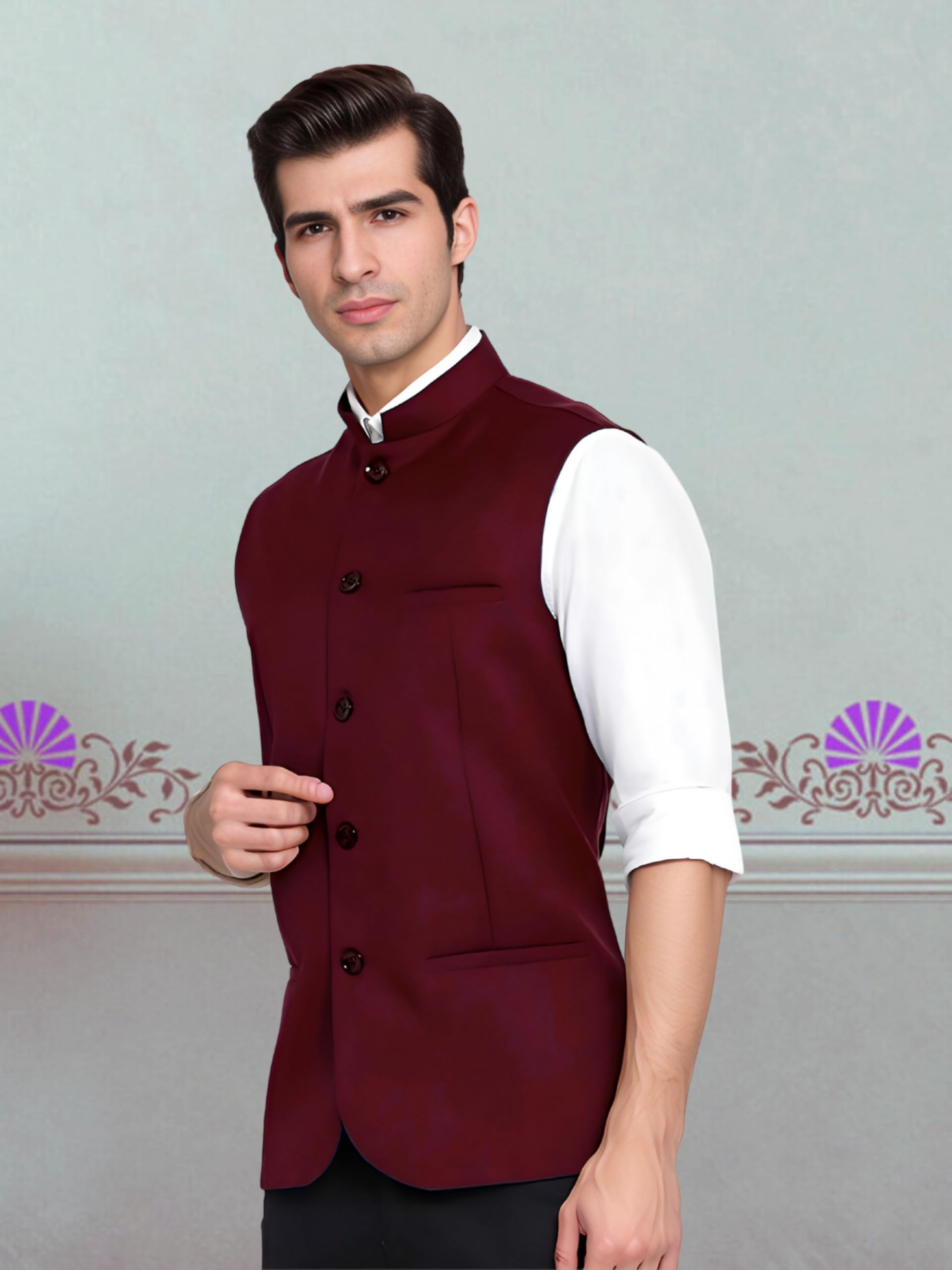 ROCKSY Maroon Nehru Jacket for Men - Image 4