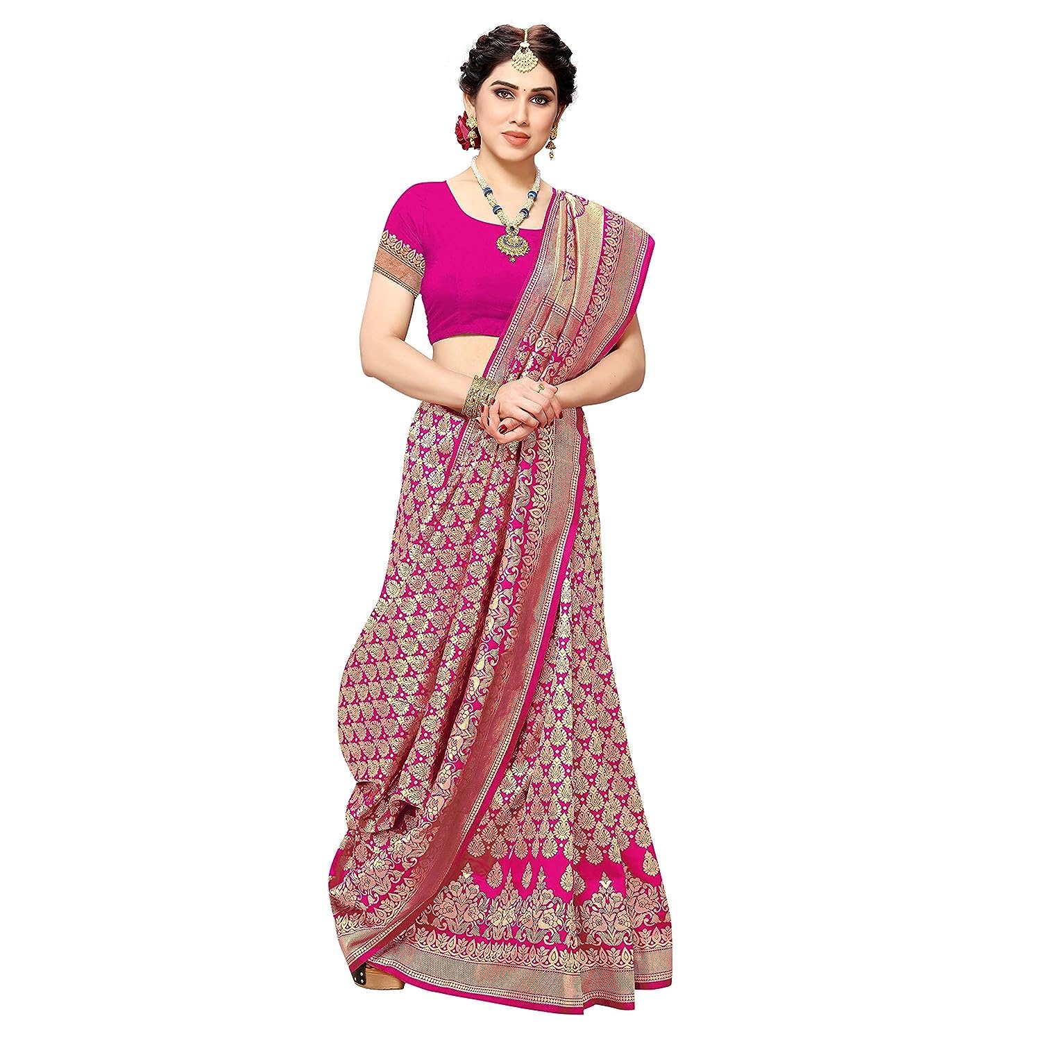 Yashika Women Banarasi Kanjivaram Art Silk Saree - Pink - Image 2