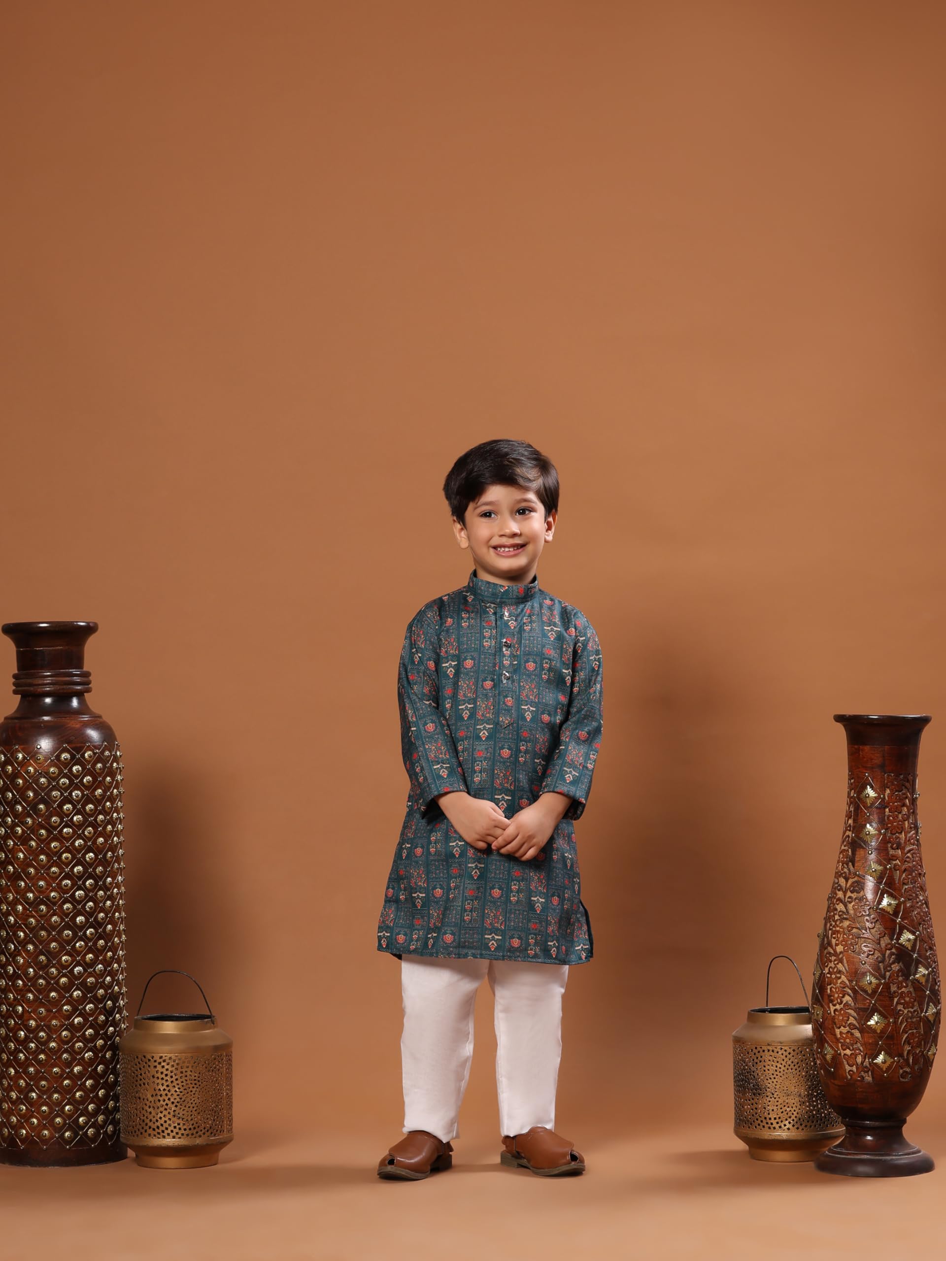 Pro-Ethic Boys Cotton Printed Kurta & Pajama Set - Green - Image 2