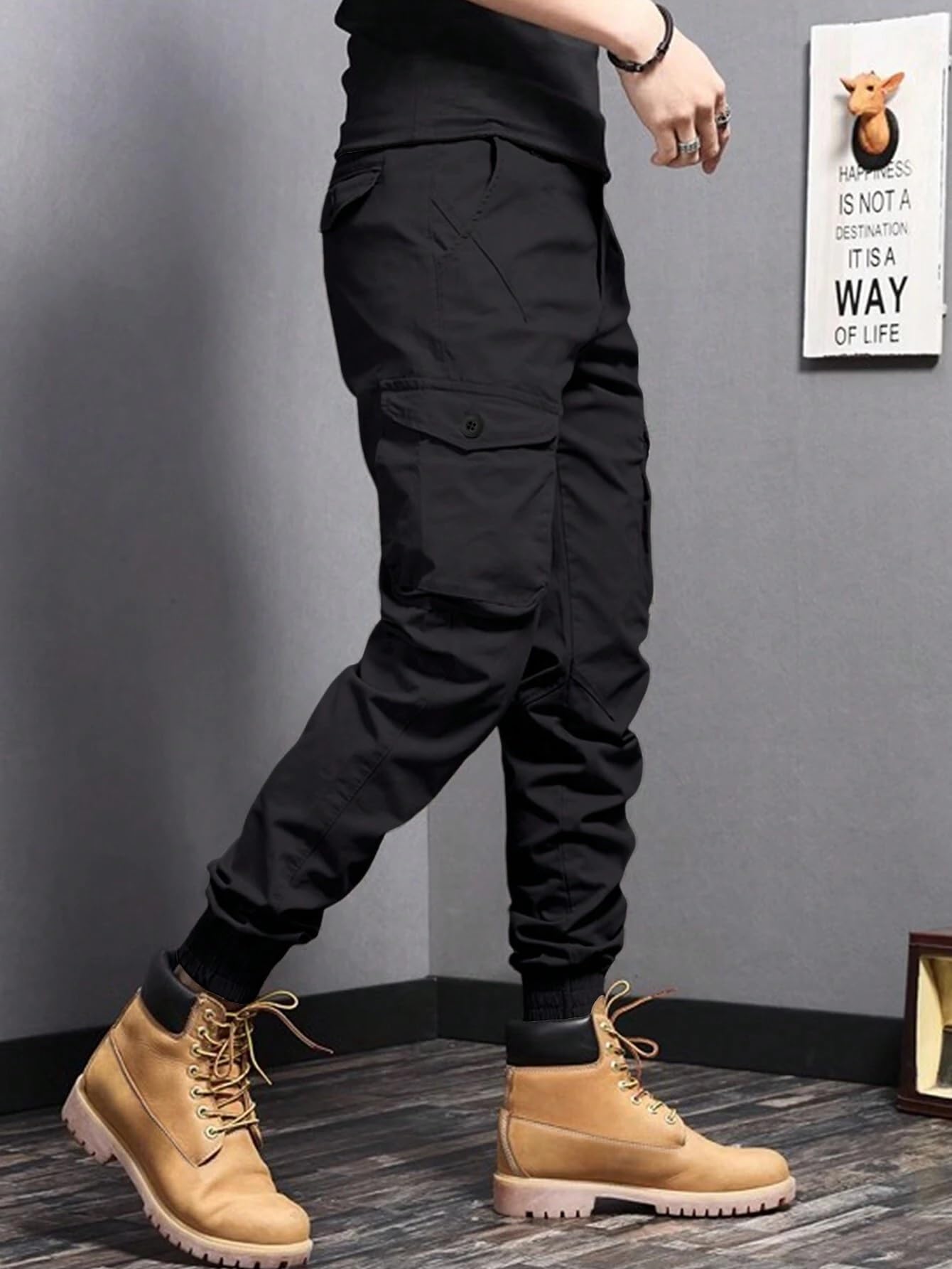 Lymio Men Black Cotton Cargo Pants - Image 5