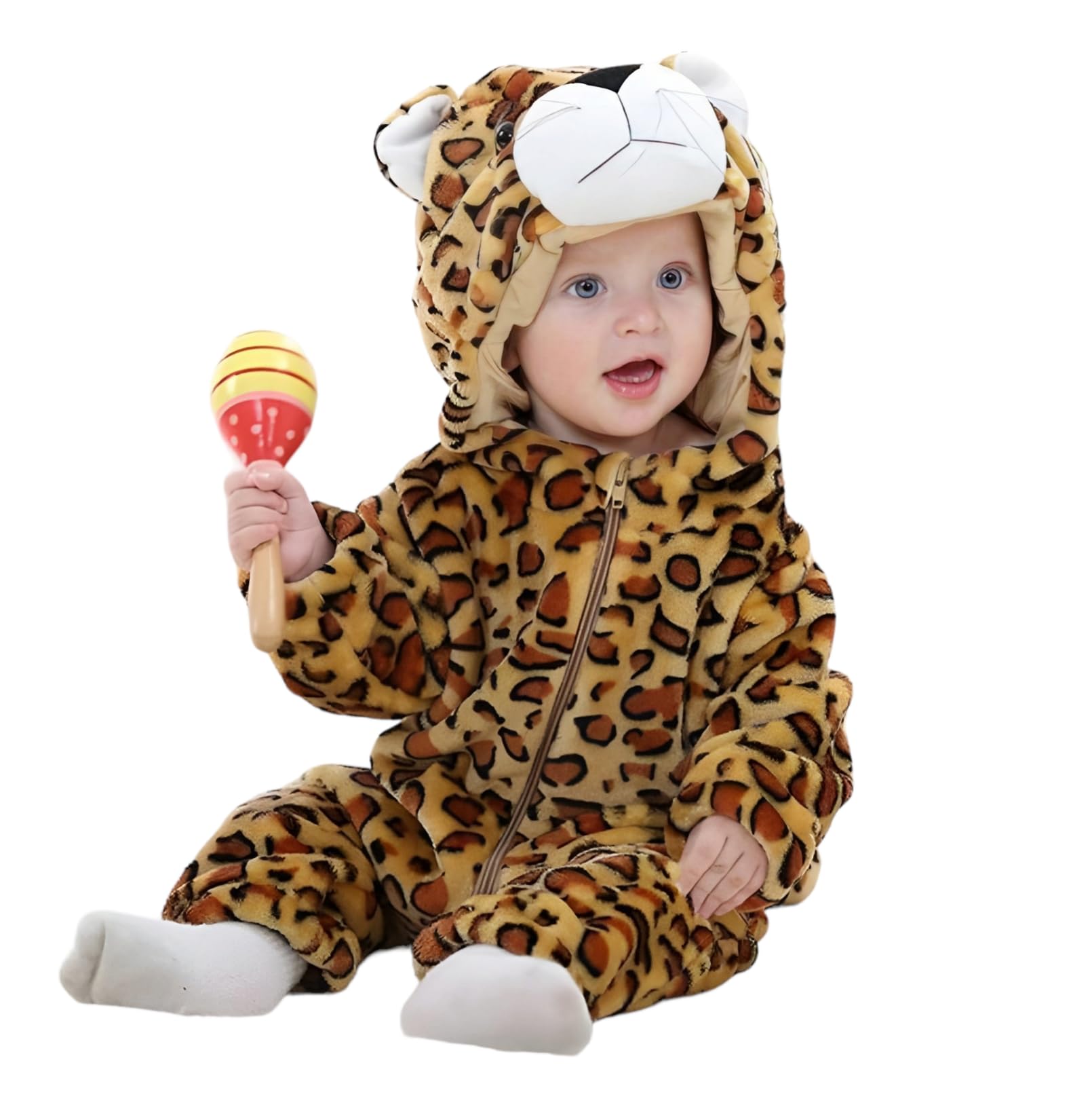 BRANDONN Unisex Baby Panda Flannel Romper - Leopard Print