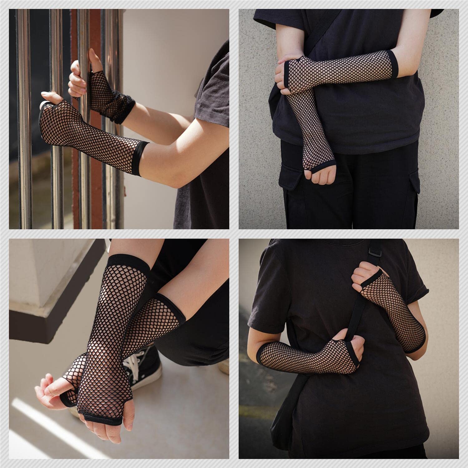 HEAVY DRIVER Long Fingerless Fishnet Gloves - Black - Image 4