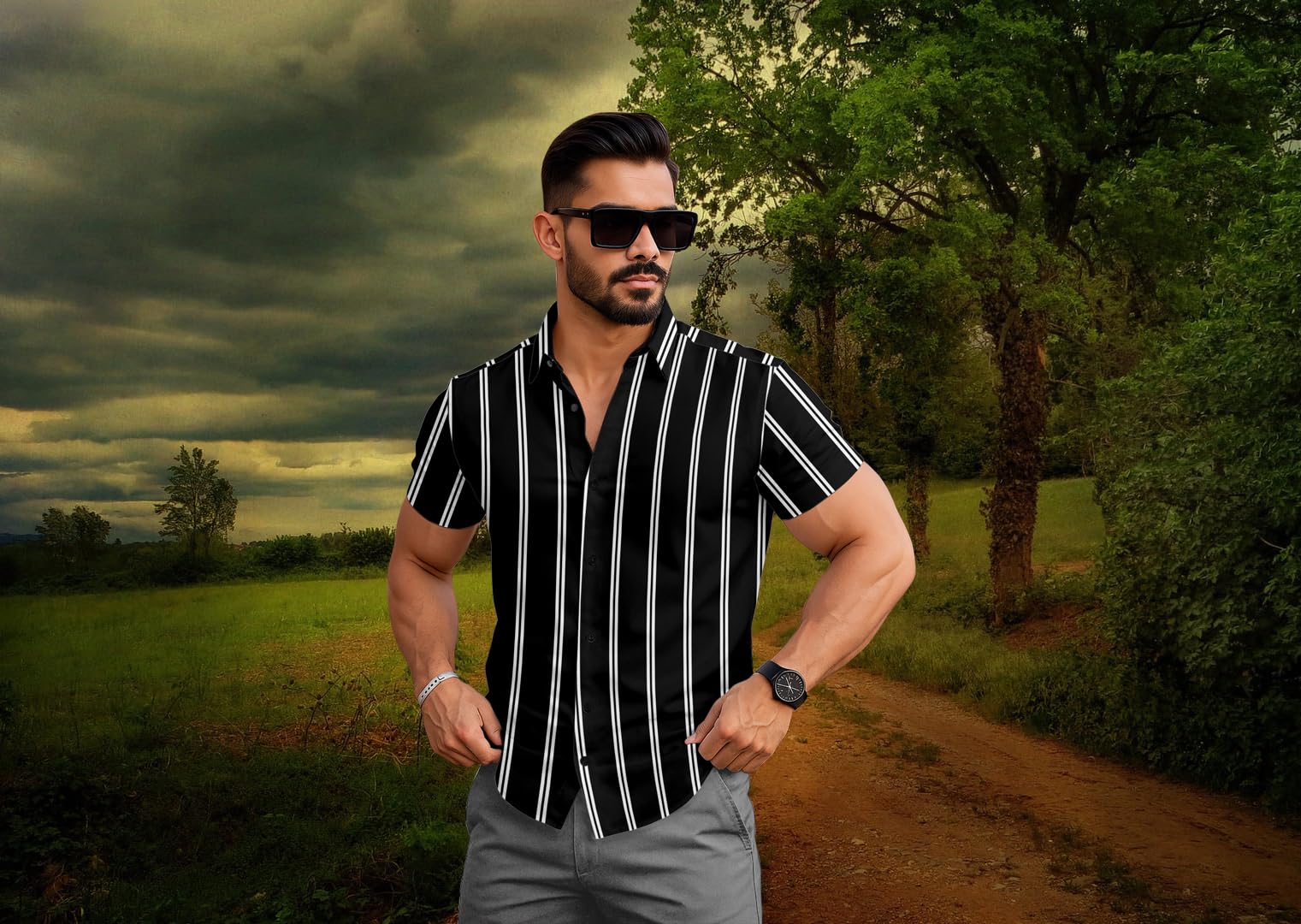 GarbGlide Men's Printed Striped Shirt - Image 4