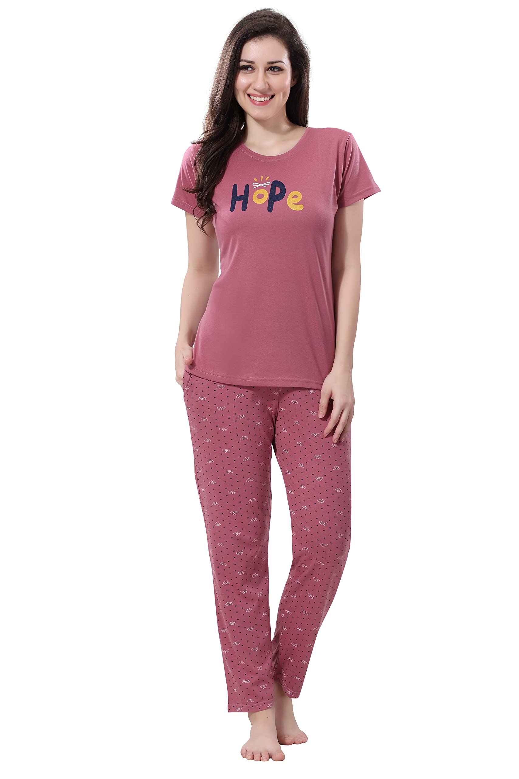 DZZO Women's Cotton Printed Night Suit