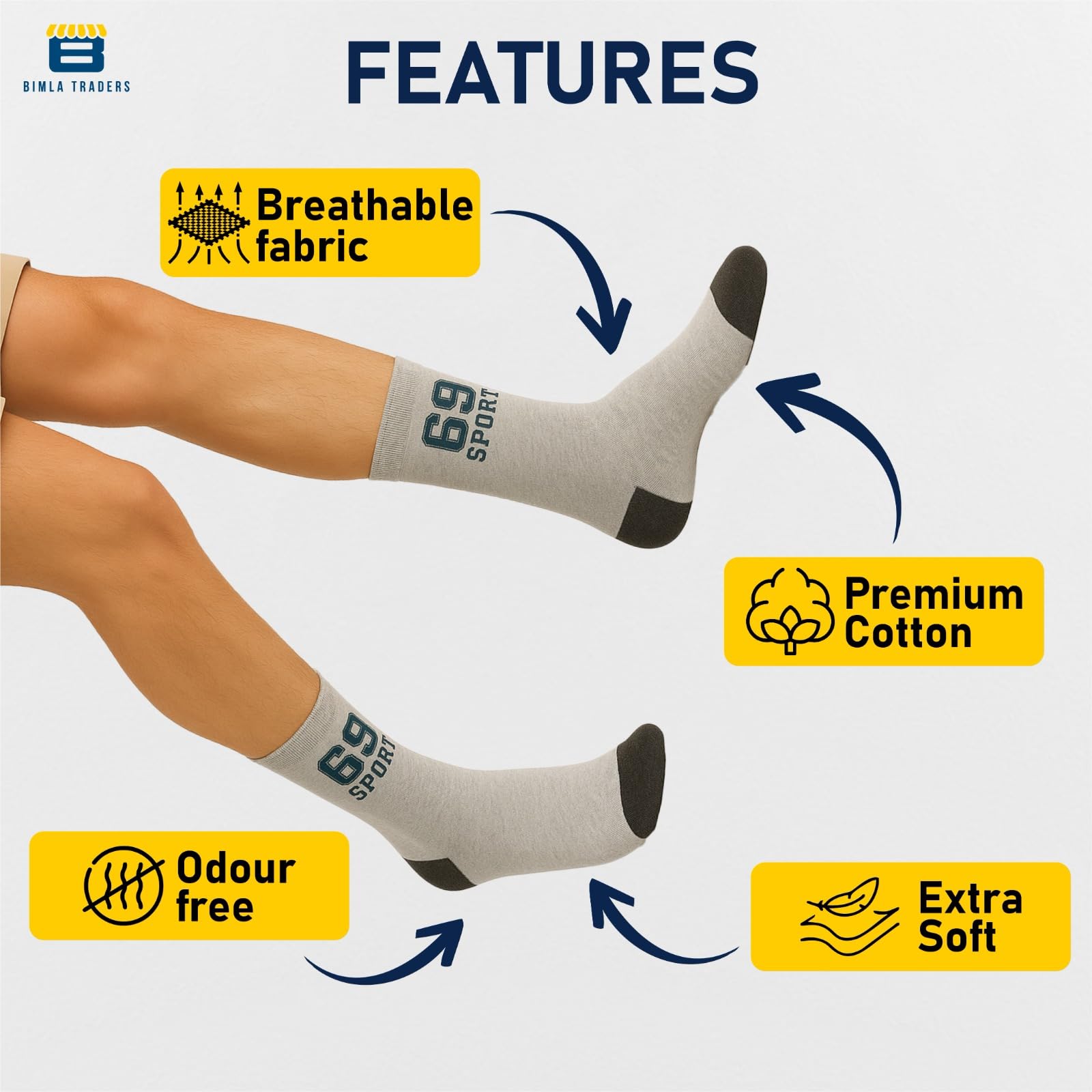 Btag Ankle Cotton Socks for Men & Women - Breathable - Image 4