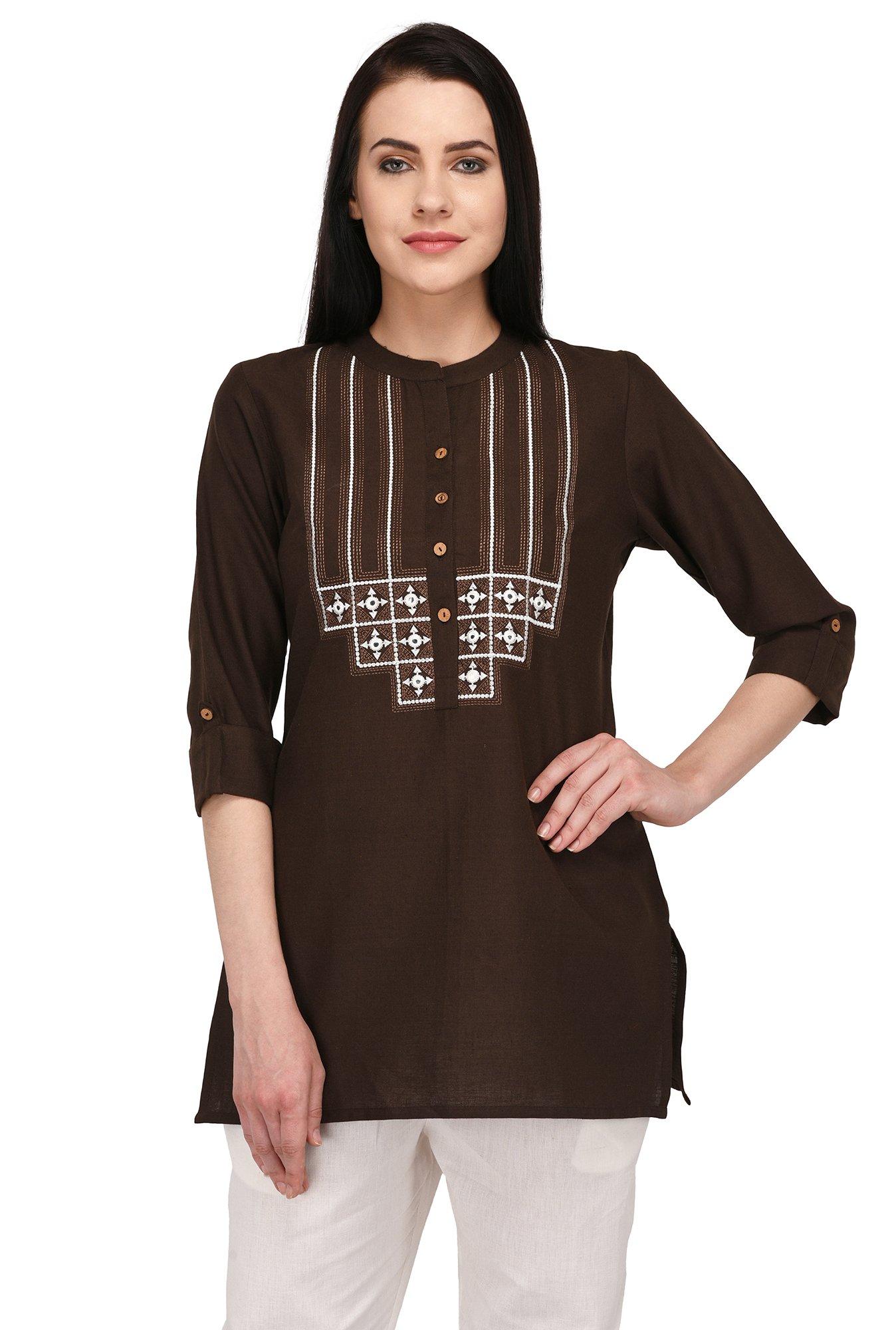 Pistaa Brown Cotton Kurti for Women