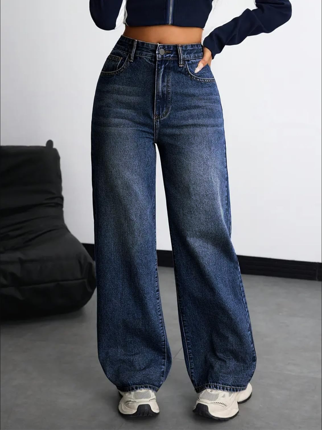 Nifty Women's Denim High Waist Baggy Jeans - Blue - Image 4