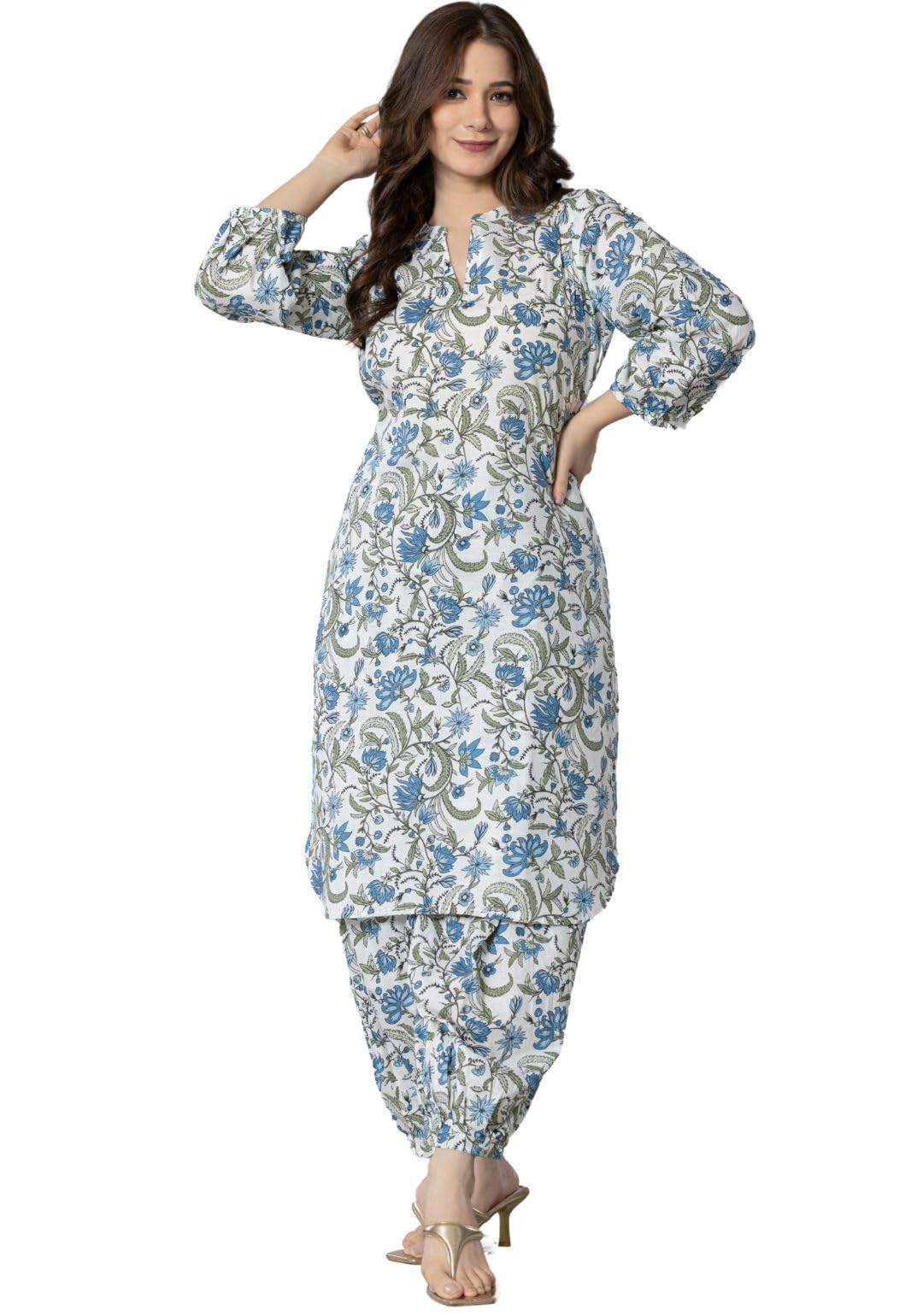 rytras Women's Cotton Printed Kurta Set with Palazzo - Blue - Image 4