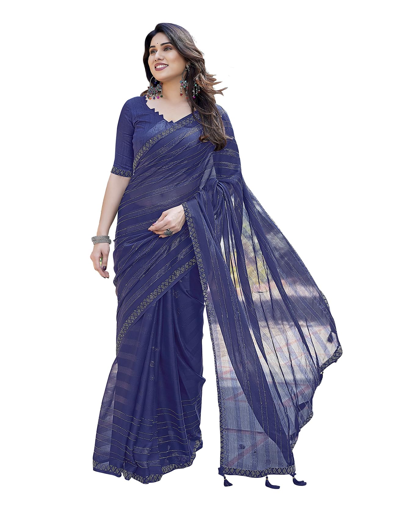 Yashika Women's Chiffon Saree - Navy