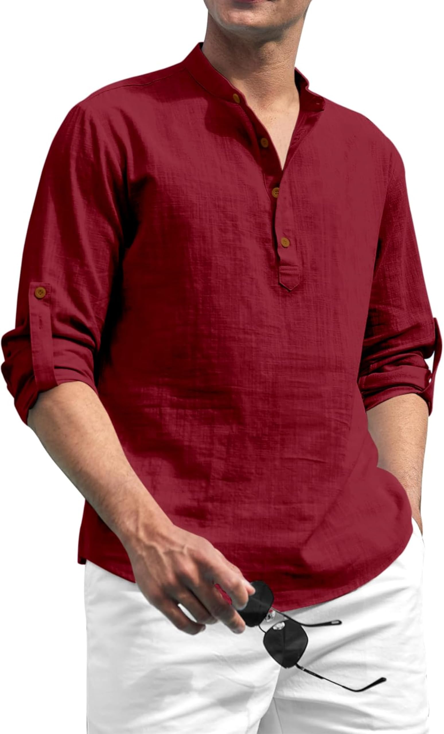 Zombom Maroon Cotton Blend Kurta for Men