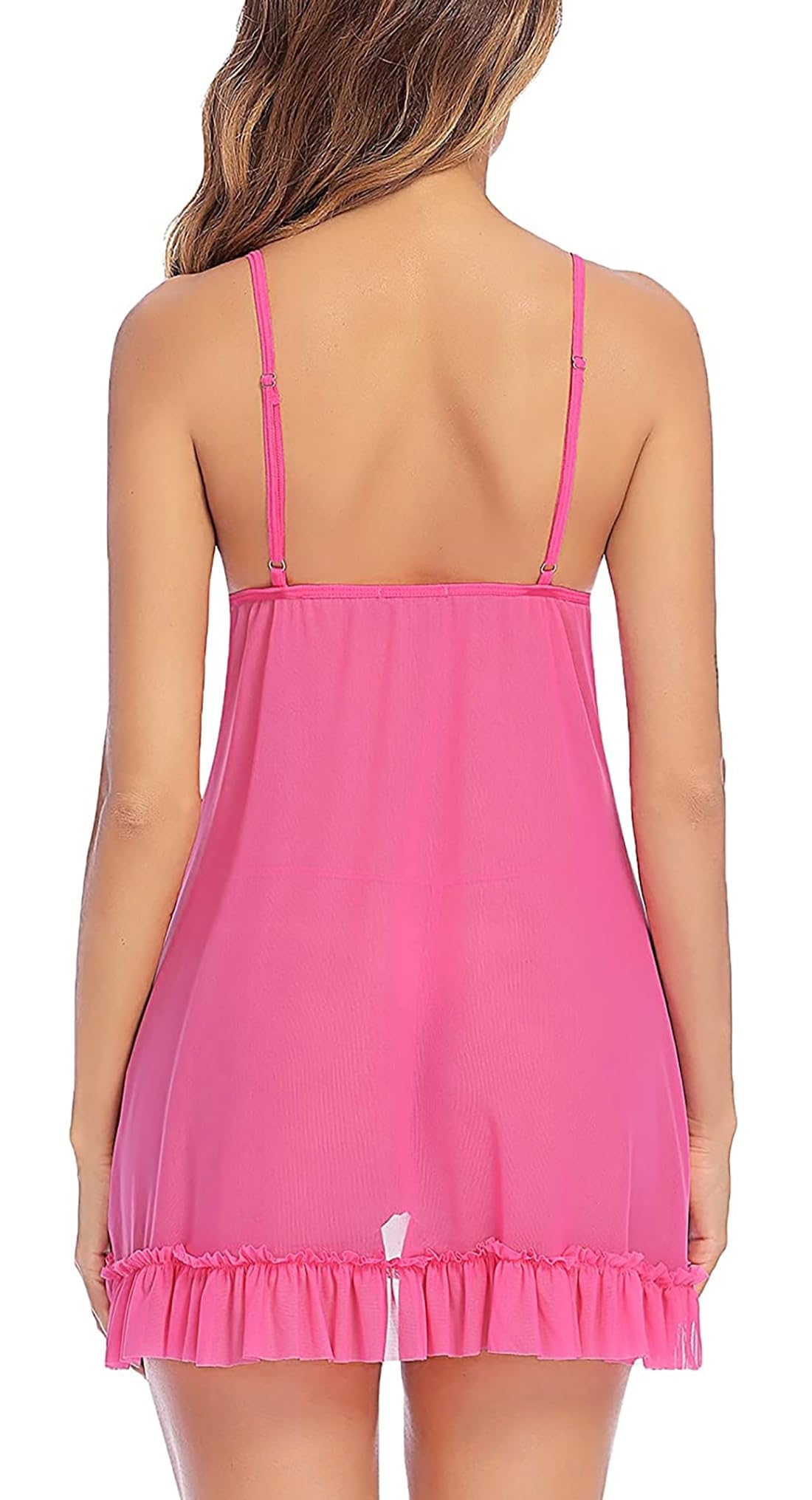 Xs Fashion Women's Lace Babydoll Lingerie - Rose Pink - Image 3