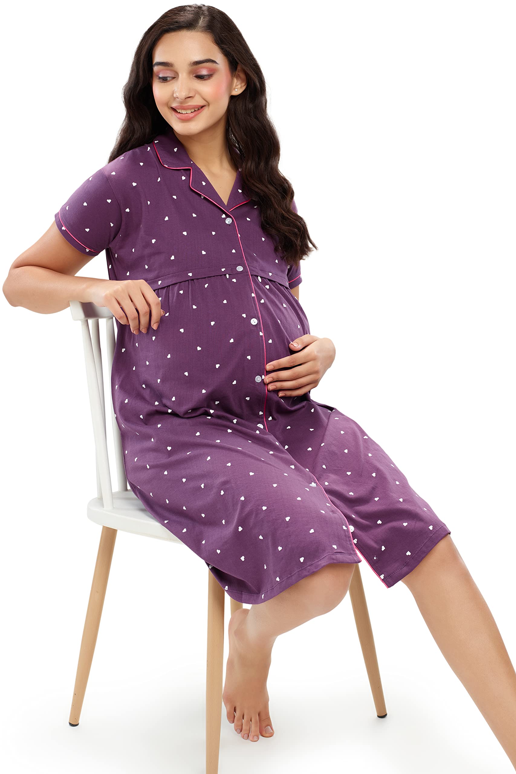 ZEYO Women's Maternity Nighty - Purple - Image 3