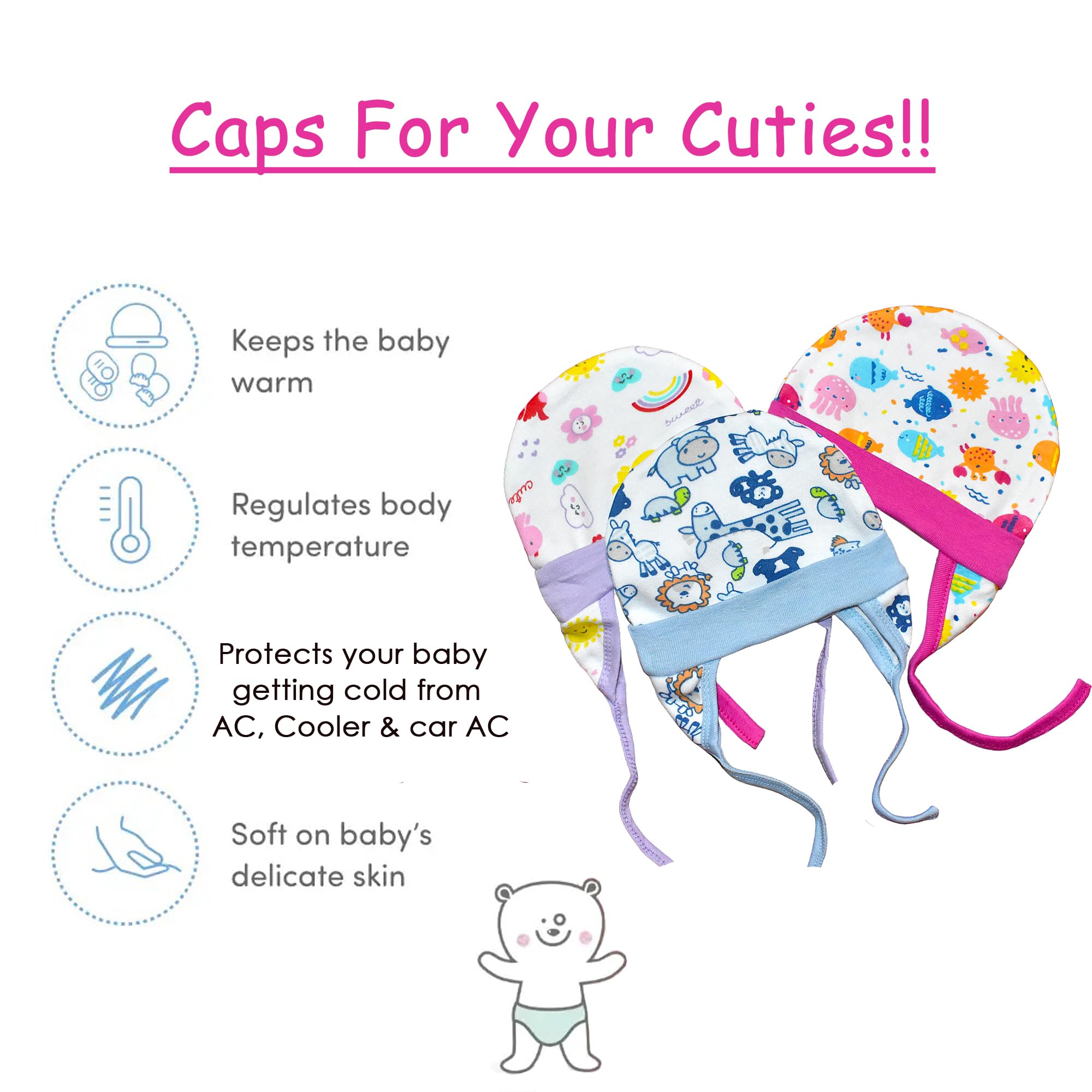 VParents Cotton Cap for Baby Boy Girl - Multicolor - Image 3