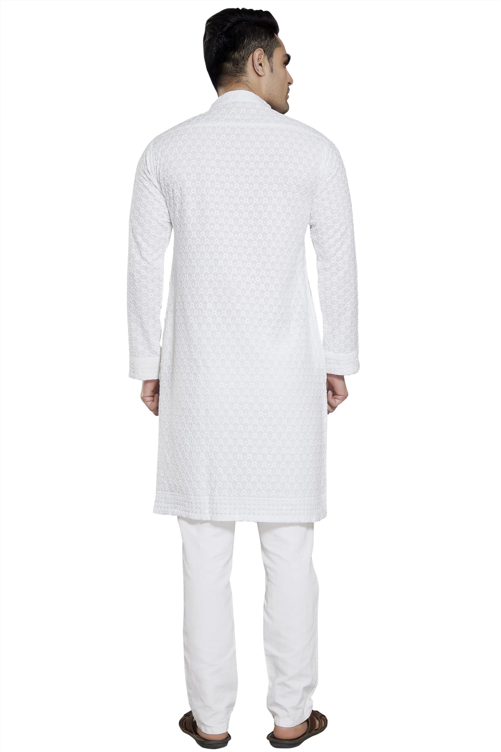 DIVISIVE White Sequined Embroidered Kurta for Men - Image 5
