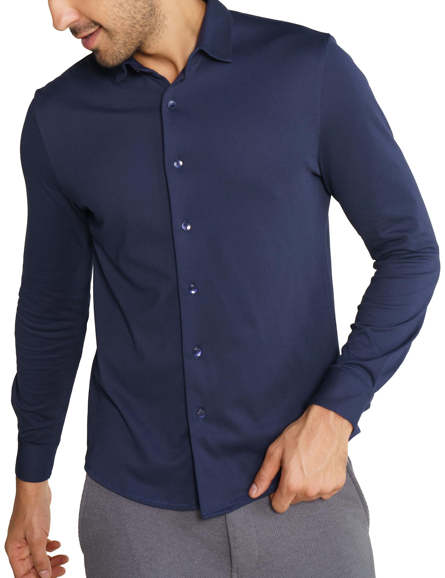 Sustainable Navy Blue Pique Shirt for Men