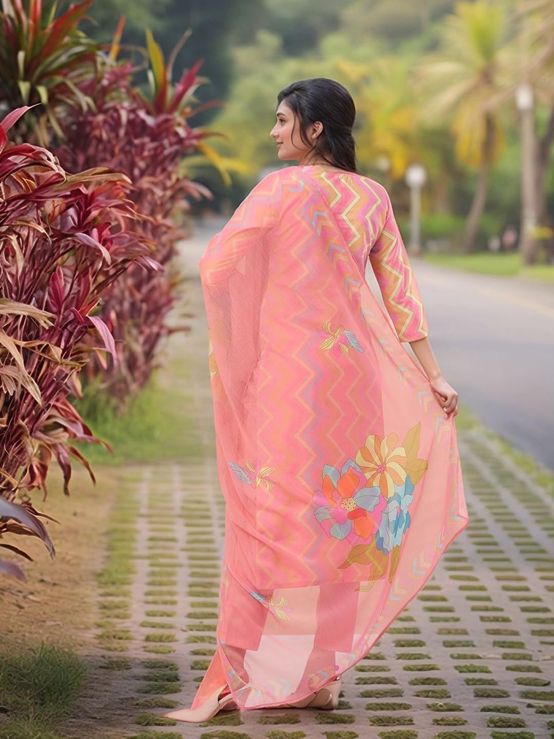 ANNI DESIGNER Women's Rayon Viscose Kurta with Pant & Dupatta - Pink - Image 2