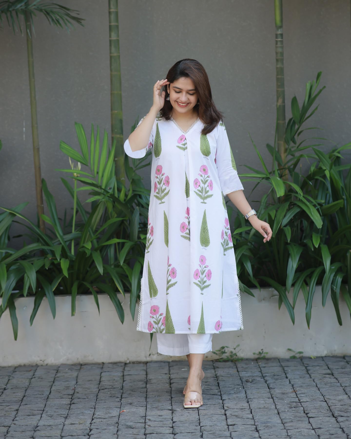 GoSriKi Women's White A-Line Kurta with Pant Set - Image 3