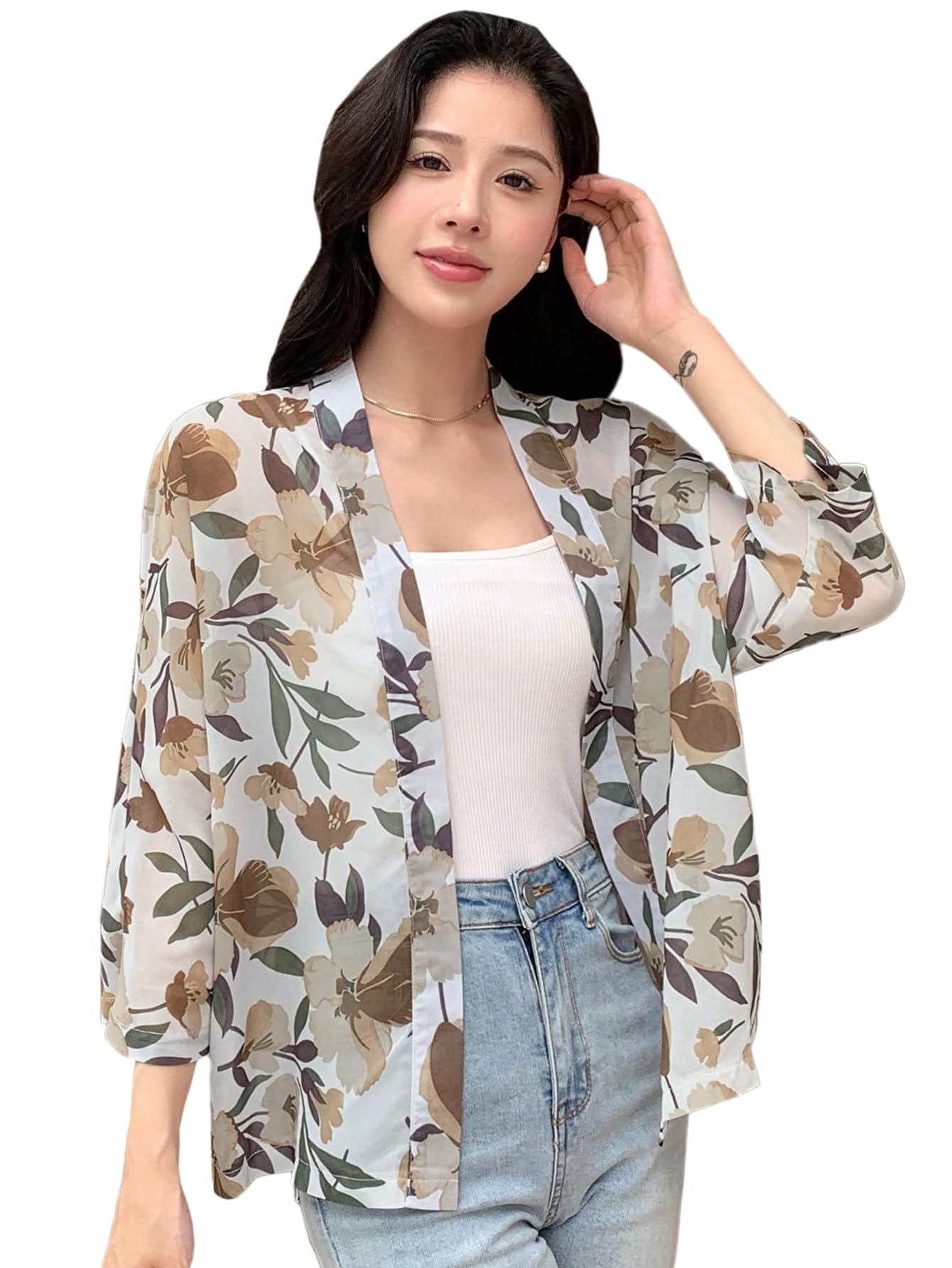 TOPLOT Yellow Georgette Floral Shrug Top for Women