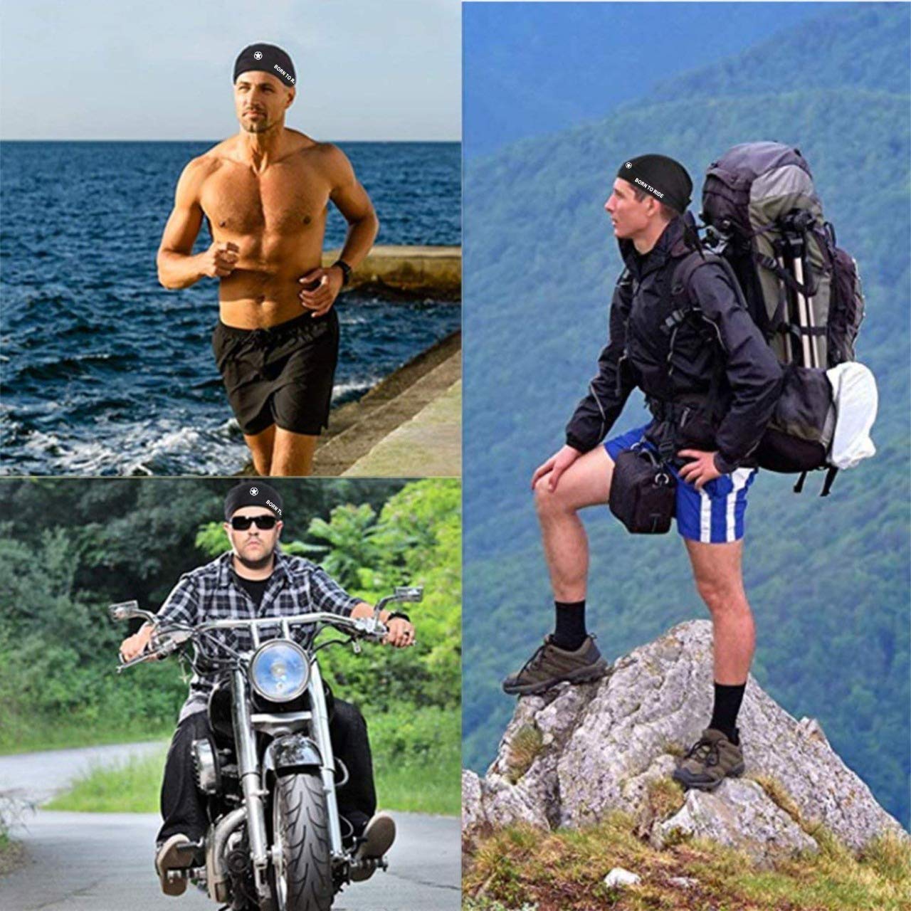 JUST RIDER Sweat-Wicking Helmet Liner Beanie for Men & Women - Black - Image 5