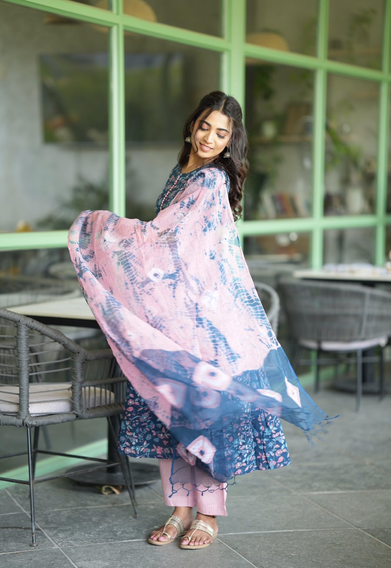 GoSriKi Women's Cotton Blend Anarkali Kurta - Blue - Image 2