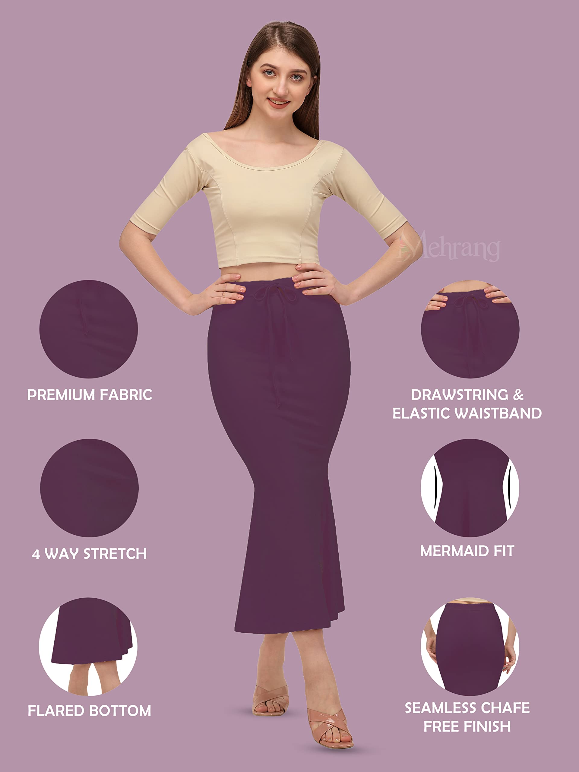 Mehrang Wine Saree Shapewear for Women - Image 2