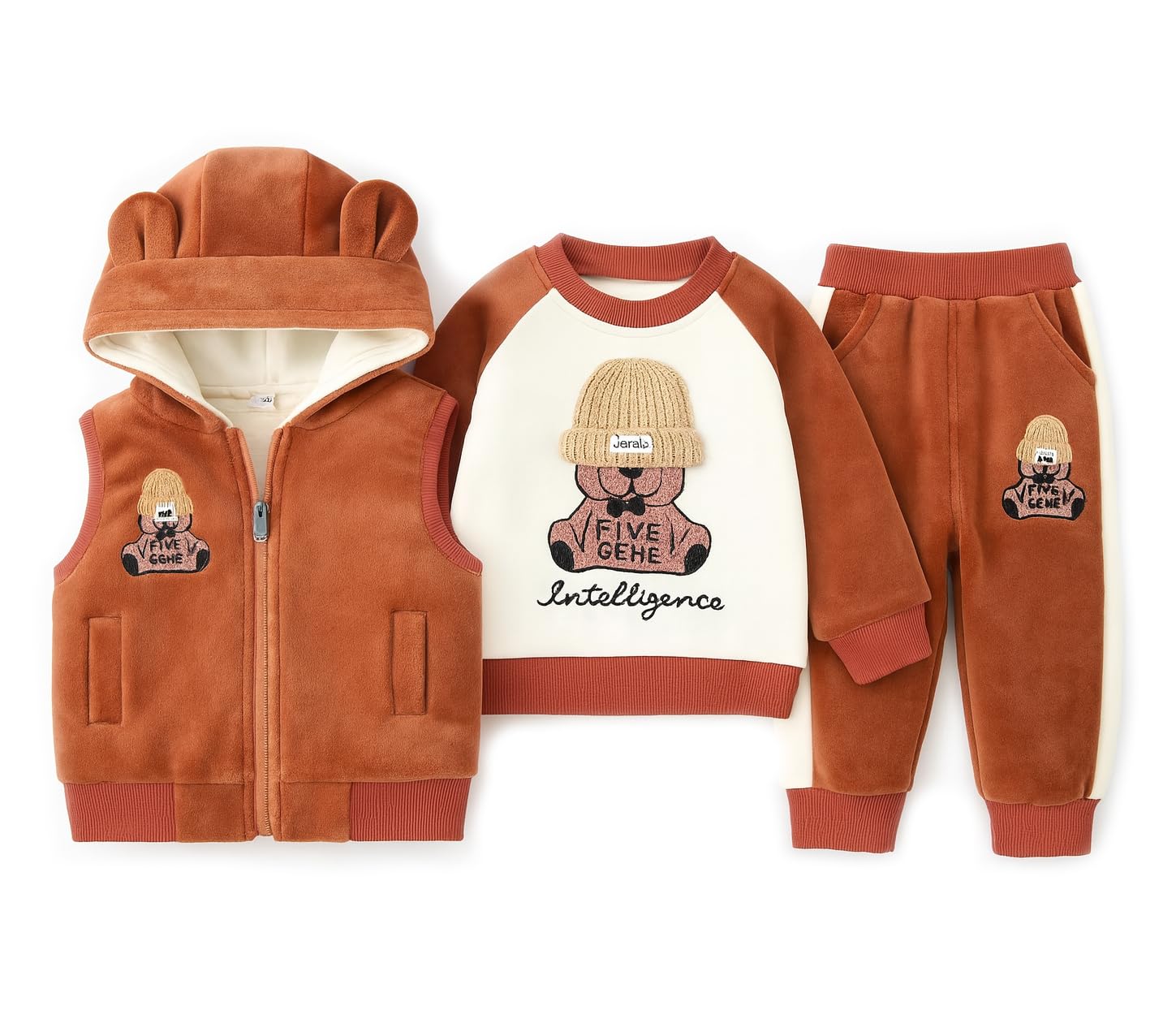 Kids Cartoon Bear Winter Clothing Set