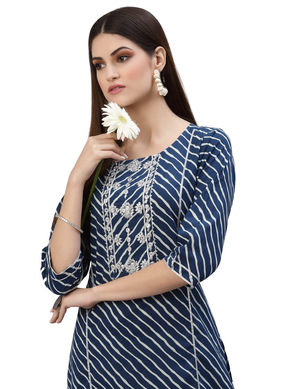 Stylum Women's Blue Lehariya Printed Cotton Kurta - Image 5