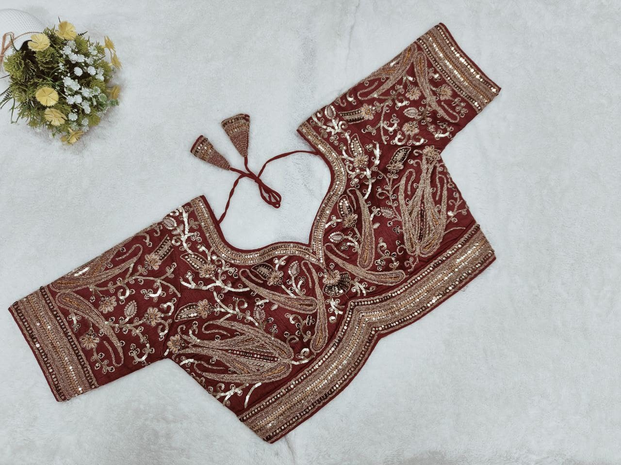 Pujia Mills Maroon Bridal Blouse - Heavy Embroidery - Image 2