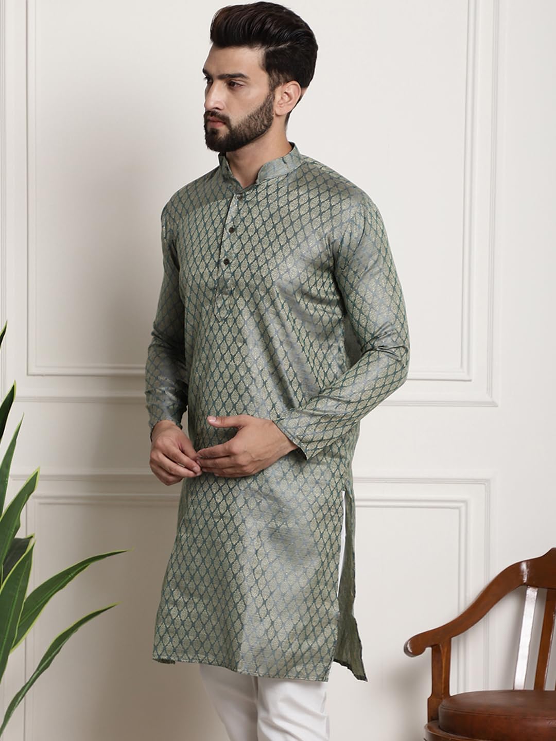 SOJANYA Men's Teal Green Kurta - Image 3