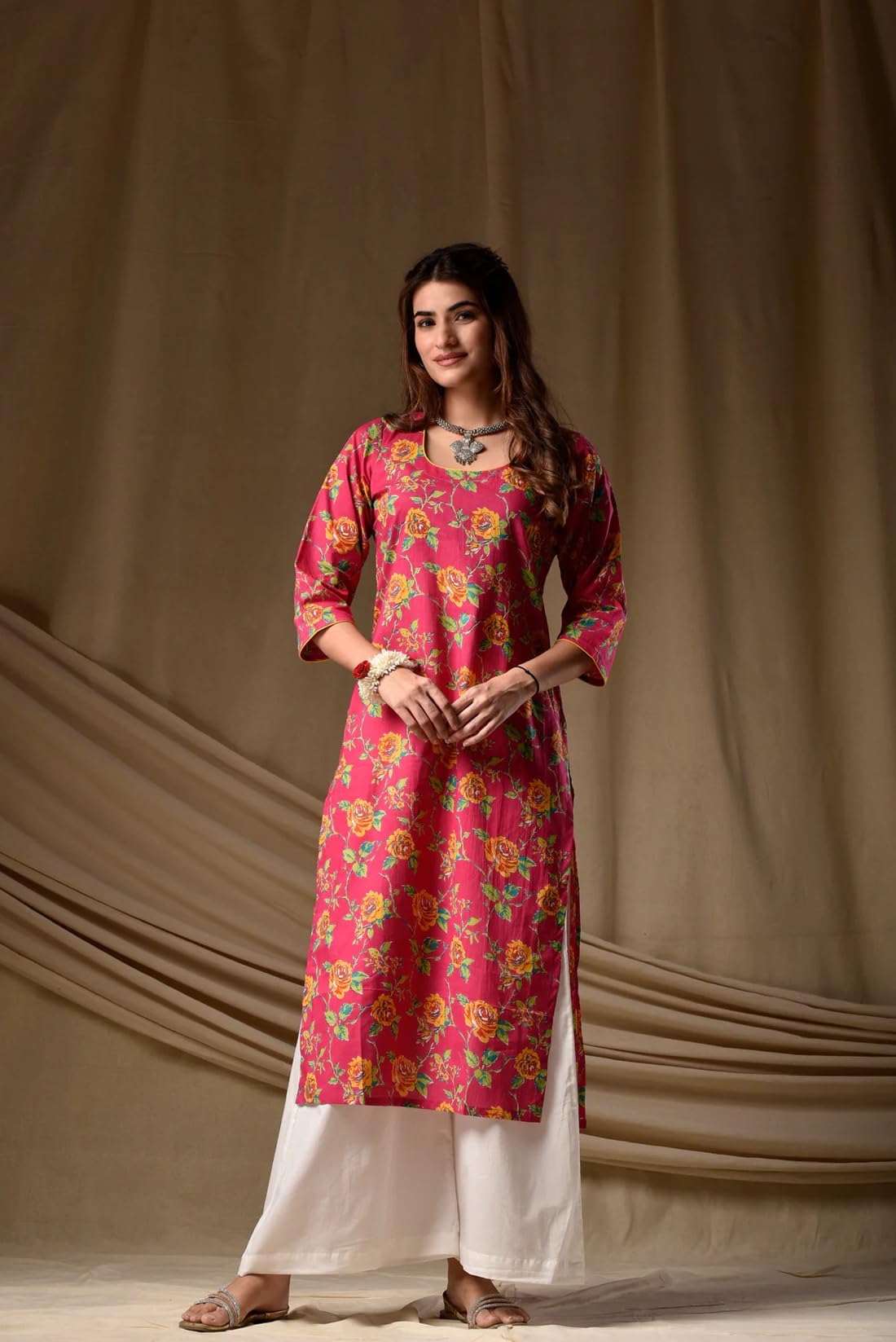 VRVastra Women's Printed Straight Rayon Kurta - Pink - Image 5