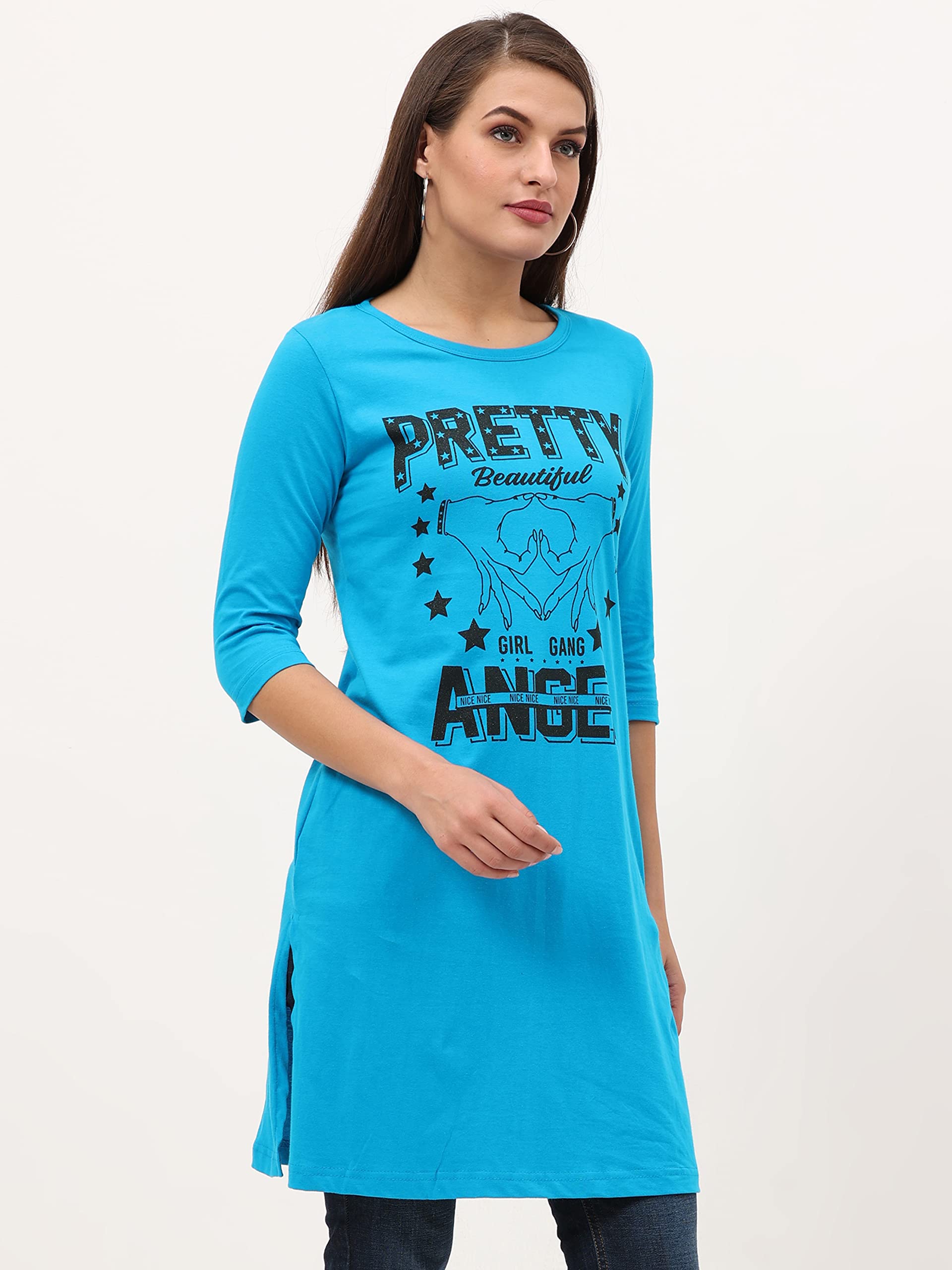 FLEXIMAA Women's Cotton Printed Round Neck Top - Blue - Image 5