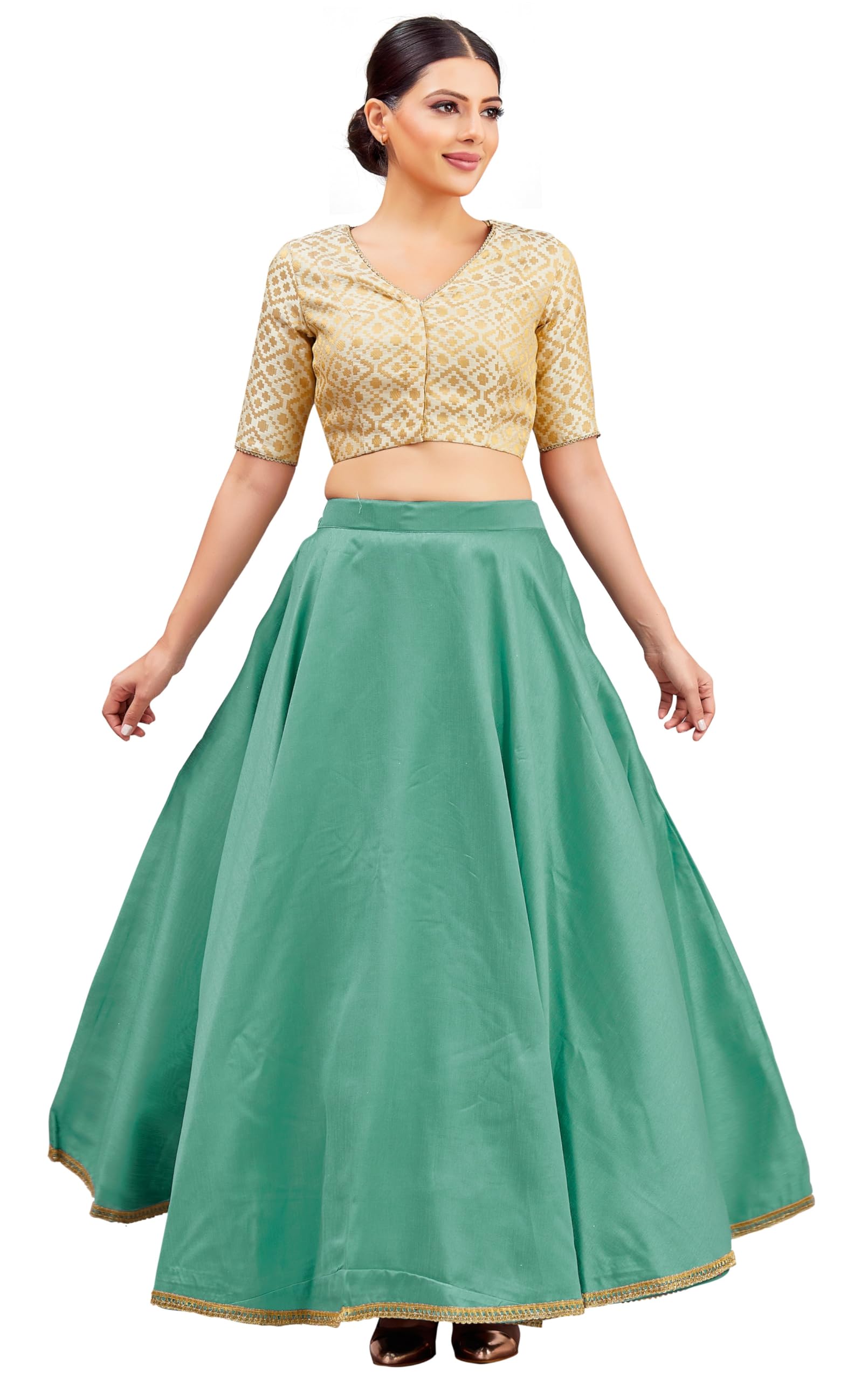 Emerald Green Poly Silk Lehenga Skirt - Image 5